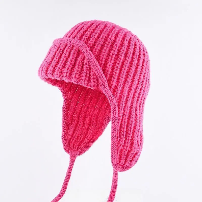 Women Plain Aviator Hat with Earflaps Rose Red Wholesale Hub