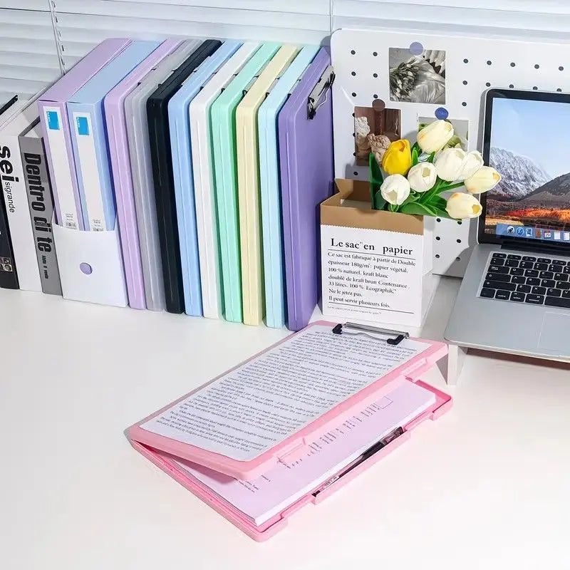 A4 File Box Clip Board 2-in-1, Large Capacity Storage, Strong Metal Clip, Corner Protection Design, Writing Pad, Essential for Organizing Documents/light purple Wholesale Hub
