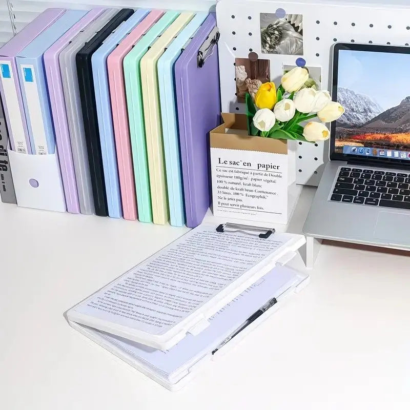 A4 File Box Clip Board 2-in-1, Large Capacity Storage, Strong Metal Clip, Corner Protection Design, Writing Pad, Essential for Organizing Documents/light purple Wholesale Hub