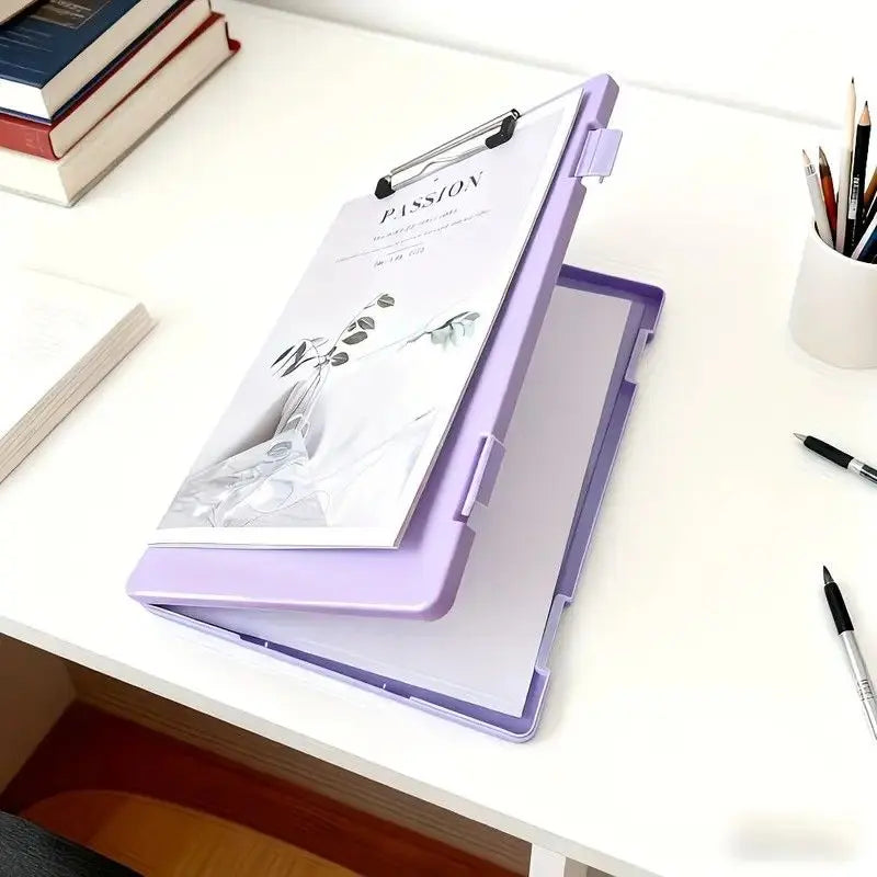 A4 File Box Clip Board 2-in-1, Large Capacity Storage, Strong Metal Clip, Corner Protection Design, Writing Pad, Essential for Organizing Documents/PINK Wholesale Hub