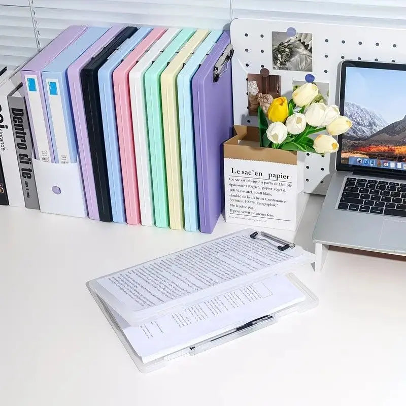 A4 File Box Clip Board 2-in-1, Large Capacity Storage, Strong Metal Clip, Corner Protection Design, Writing Pad, Essential for Organizing Documents/GREEN Wholesale Hub