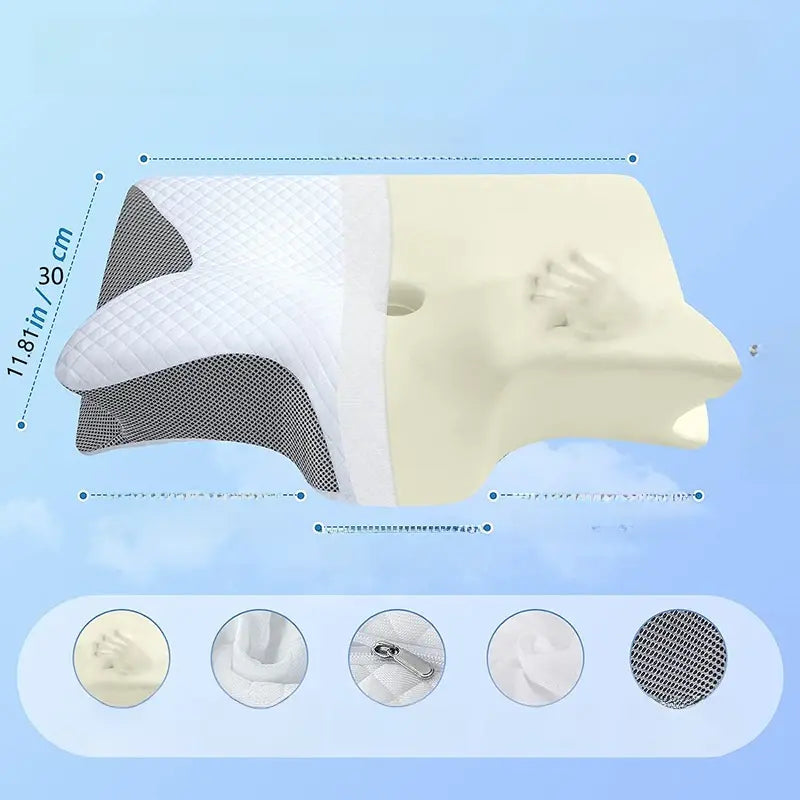 Viscoelastic Neck Pillow, Ergonomic Contour 2-in-1 Neck Pain Orthopedic Pillow, Contour Support Pillow, 1 Piece Light Gray Light gray No, Wholesale Hub