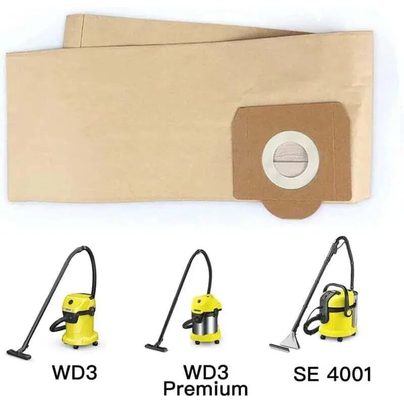 Karcher WD3 Vacuum Cleaner Bags, 5-pack straight vacuum cleaner bags for Karcher WD3, WD 3 Premium, WD3200, WD3500P, A2204, A2204, A2534, SE4001.. Wholesale Hub