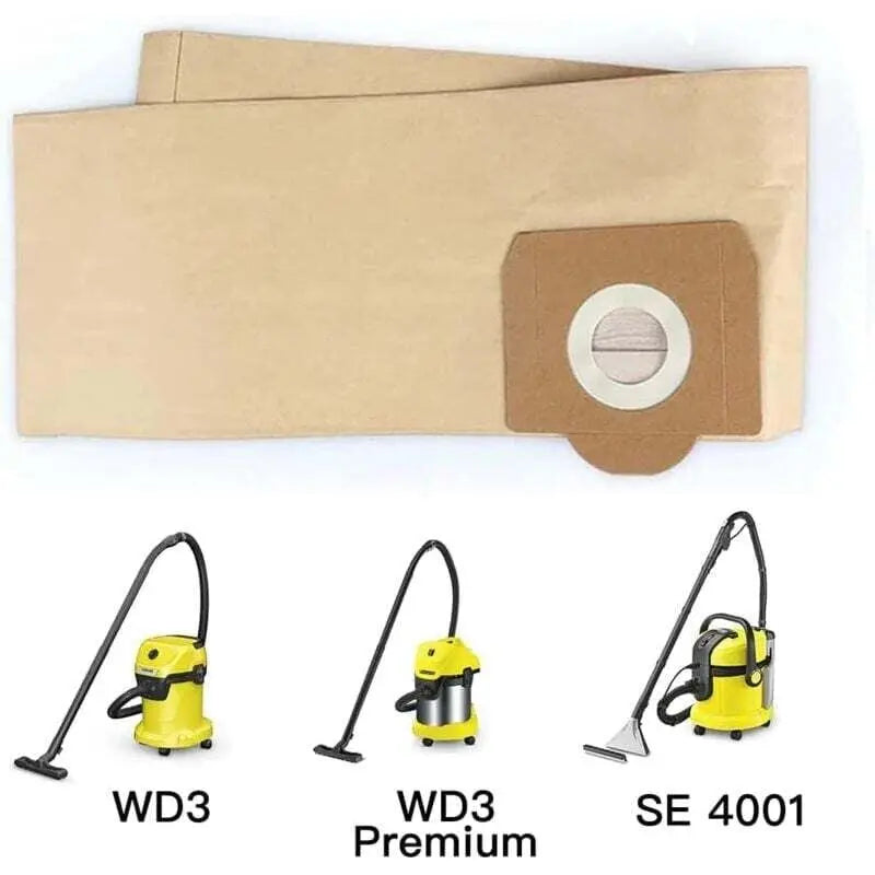 Karcher WD3 Vacuum Cleaner Bags, 5-pack straight vacuum cleaner bags for Karcher WD3, WD 3 Premium, WD3200, WD3500P, A2204, A2204, A2534, SE4001.. Wholesale Hub