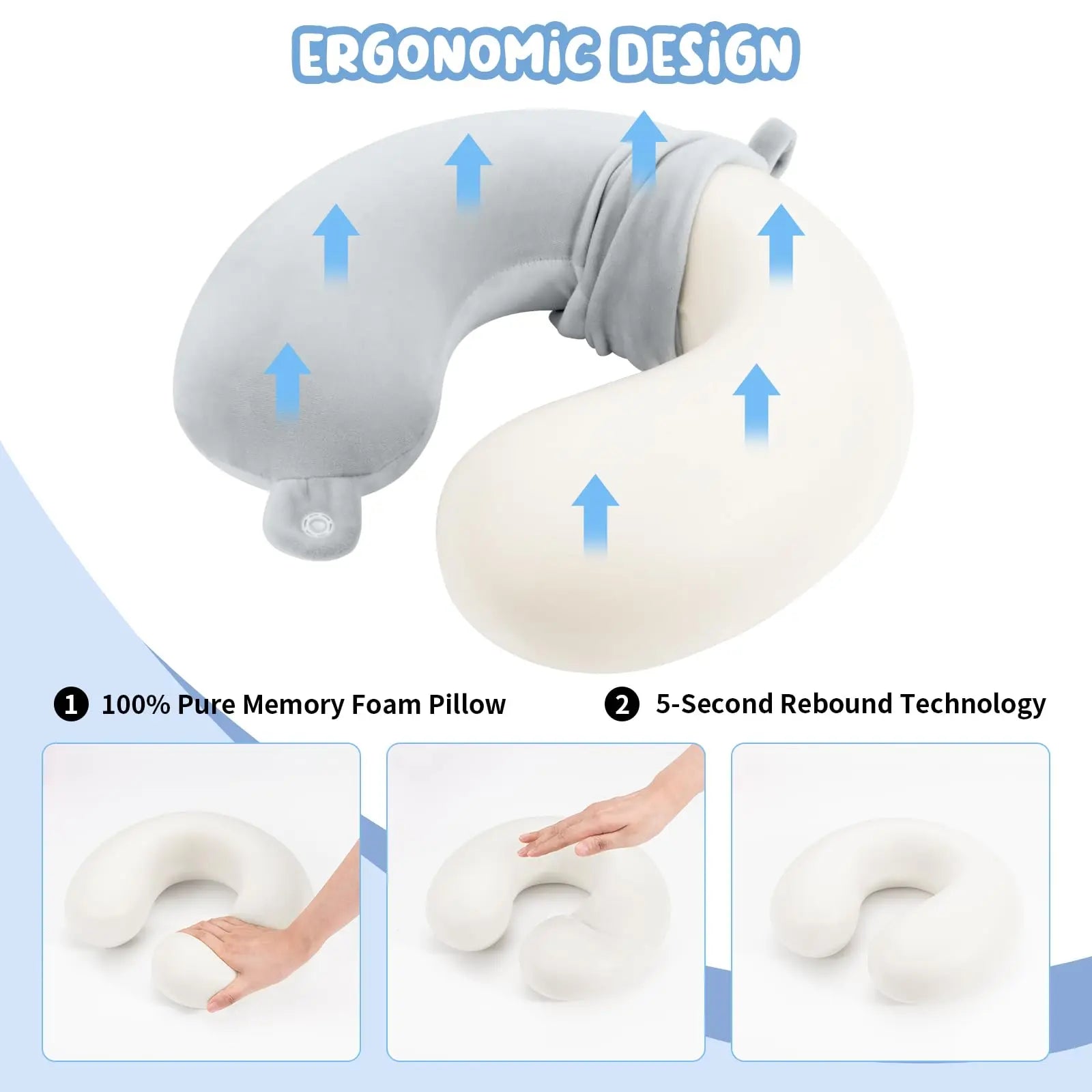 Travel Pillow Neck Pillow Memory Foam Travel Pillows Head Support Pillow for Airplane Train Car Office Travel Essential Flight Pillow (Gray) Gray Wholesale Hub