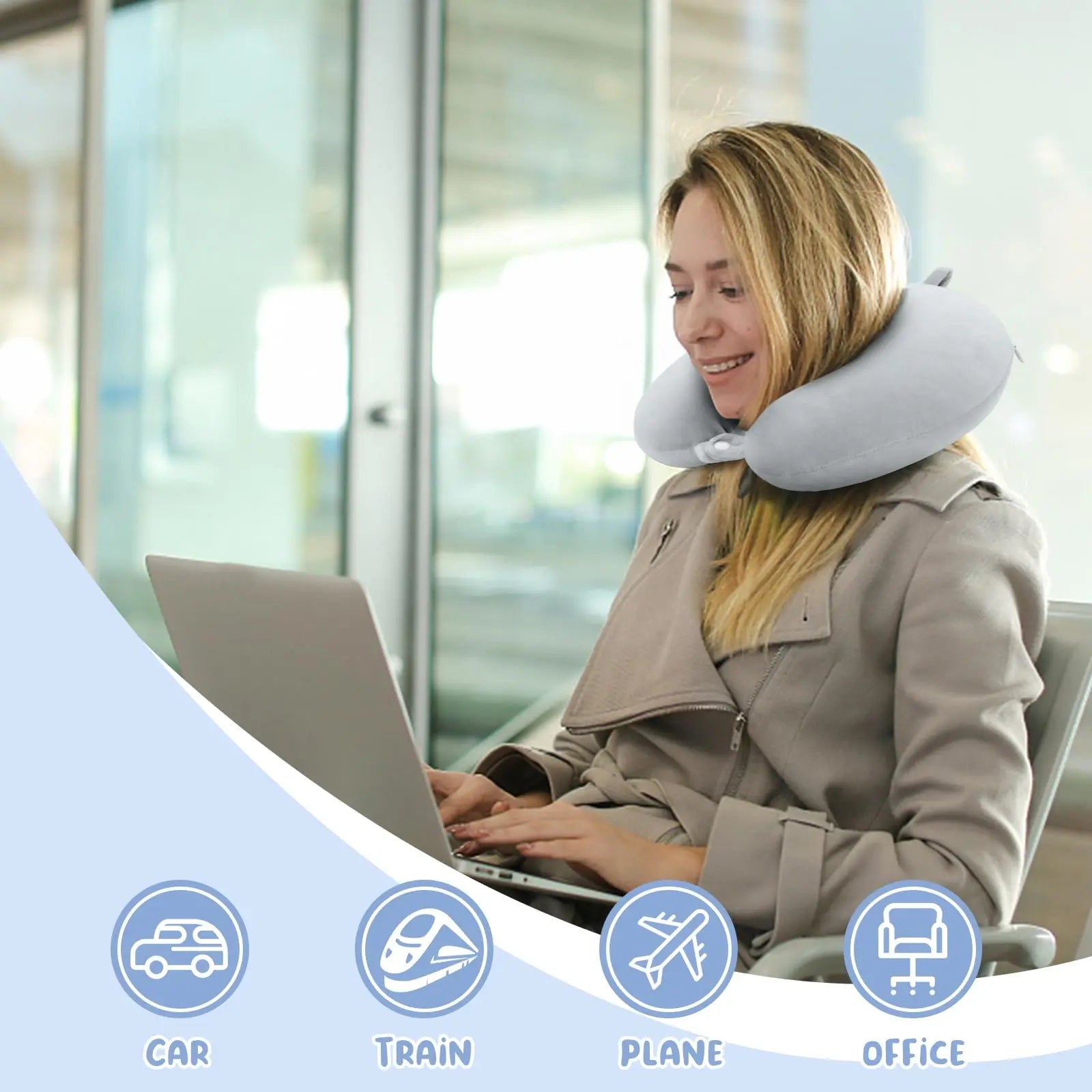 Travel Pillow Neck Pillow Memory Foam Travel Pillows Head Support Pillow for Airplane Train Car Office Travel Essential Flight Pillow (Gray) Gray Wholesale Hub