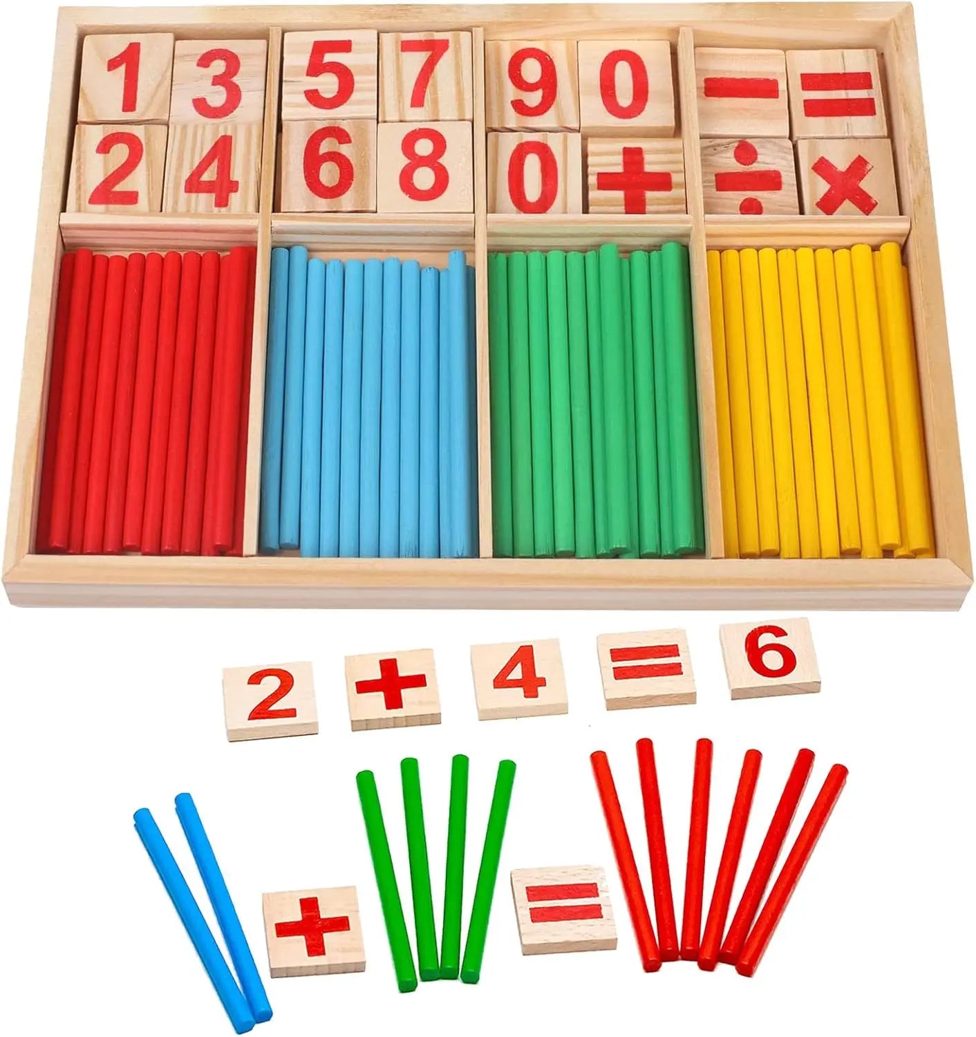 Montessori Math Toy, Wooden Sticks Digital Game with Counting Blo Wholesale Hub