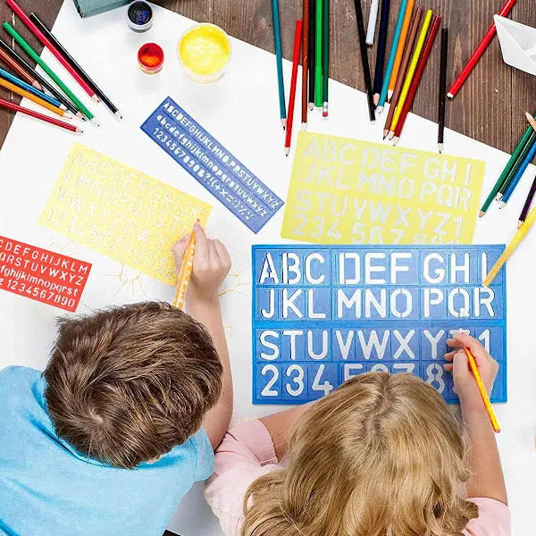 4-piece stencil set, letter stencils, plastic number stencils, stencils in various sizes, painting stencils for children, DIY painting learning Wholesale Hub