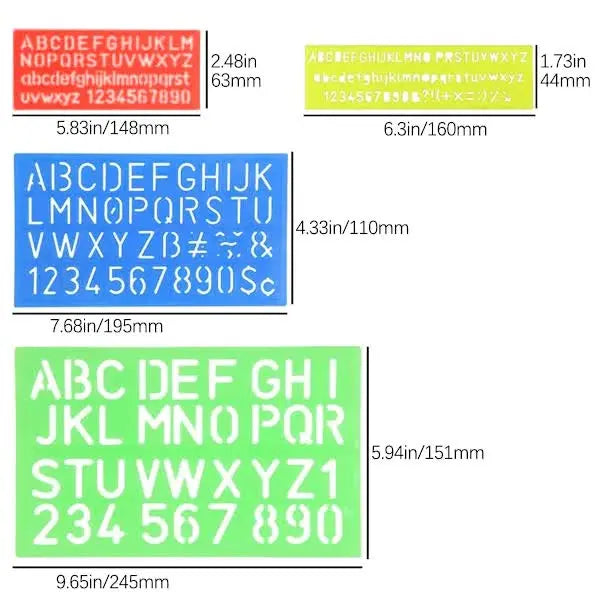 4-piece stencil set, letter stencils, plastic number stencils, stencils in various sizes, painting stencils for children, DIY painting learning Wholesale Hub