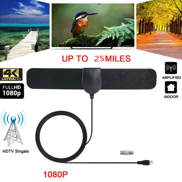 25 Mile Range Antenna TV Digital HD 4K Antenna Digital Indoor HD Black one size Wholesale Hub