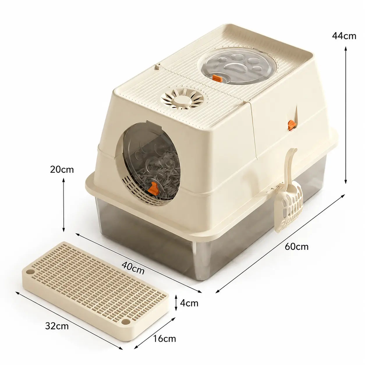 Cream White Extra Large Stainless Steel Cat Litter Box, Foldable Covered Cat Litter Tray with Round Top & Round Door, Front Entry Top Exit, Anti Tracking Mat, Scoop and Charcoal Filter Wholesale Hub