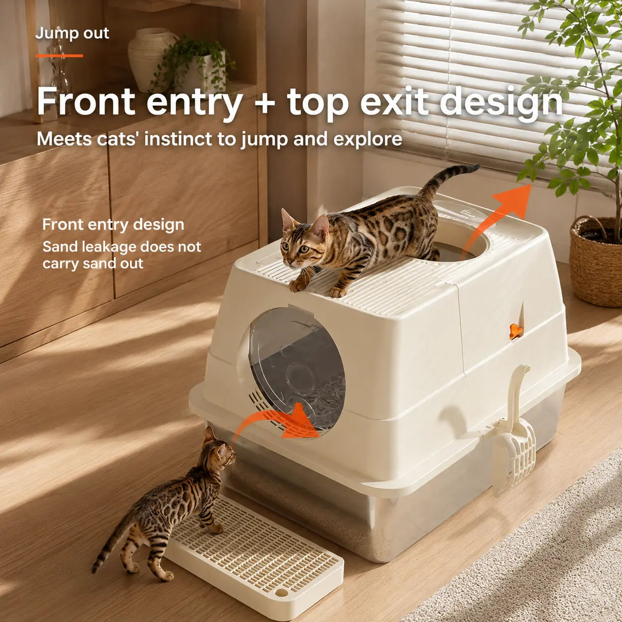 Dark Grey Extra Large Stainless Steel Cat Litter Box, Foldable Covered Cat Litter Tray with Round Top & Round Door, Front Entry Top Exit, Anti Tracking Mat, Scoop and Charcoal Filter Wholesale Hub