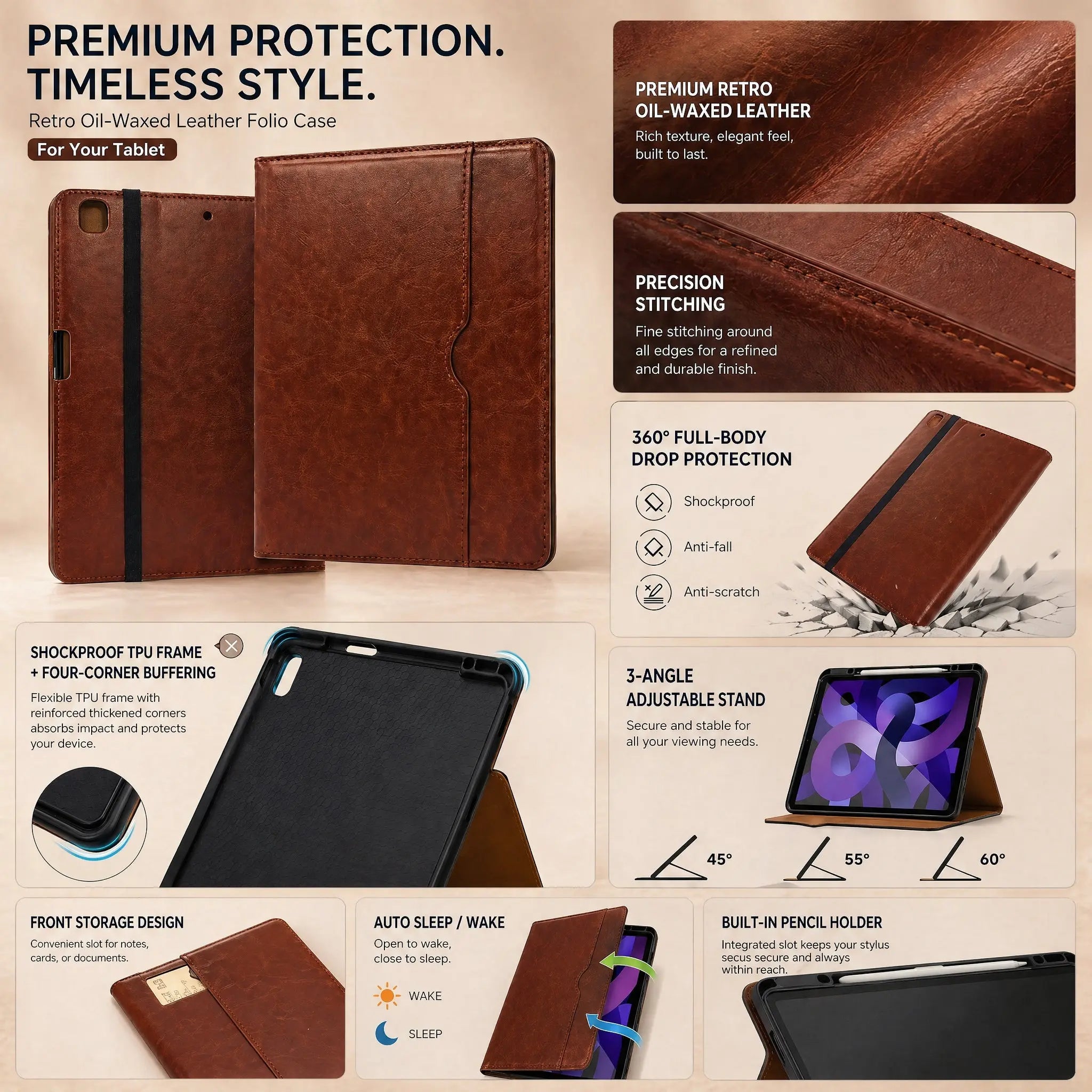 SENYOSON Dark Red iPad Case for iPad Air 4th 5th 6th 7th 8th Gen & iPad Pro 11" 1st 2nd 3rd 4th 5th 6th Gen 10.9/11 Inch, Premium Leather Folio Stand Cover with Pencil Holder Wholesale Hub