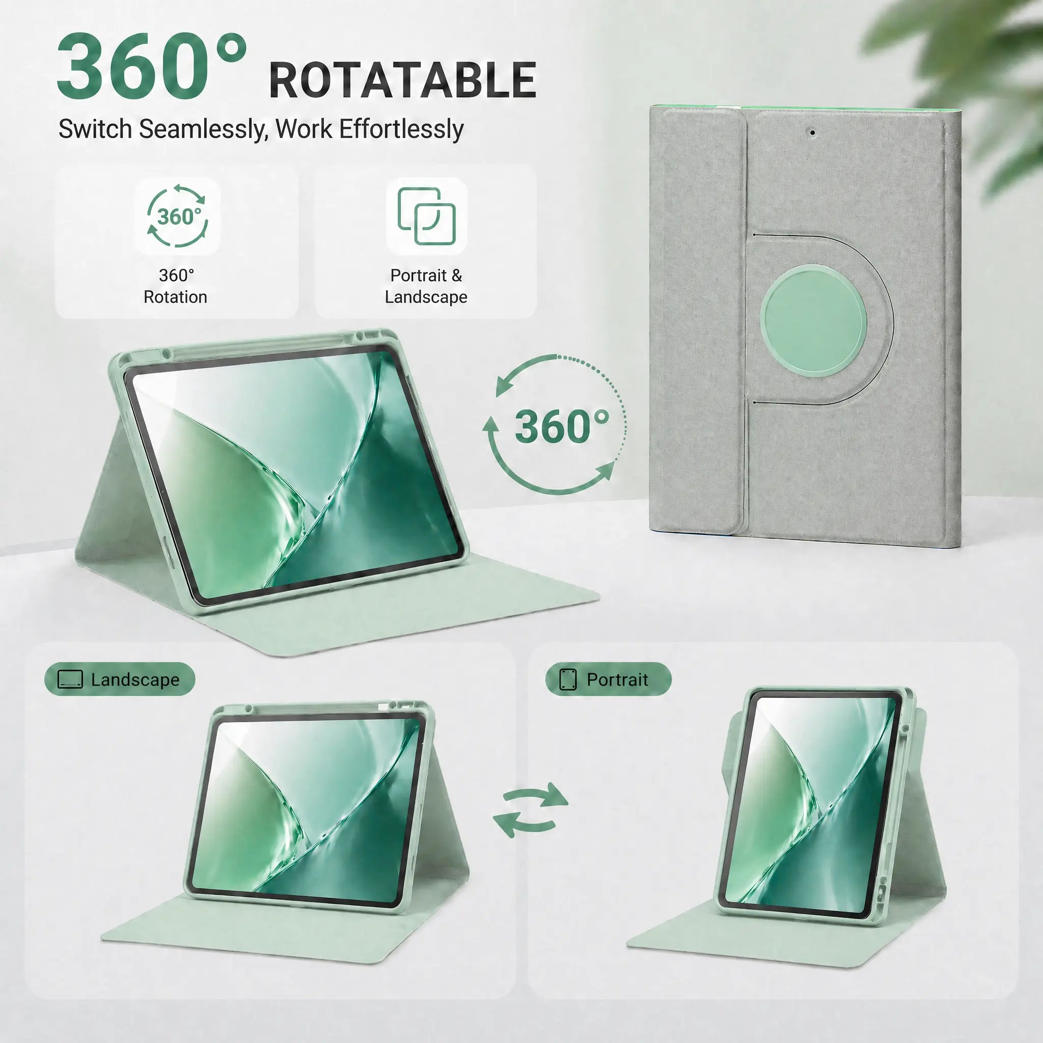 SENYOSON Green iPad Pro 13 Inch Case for iPad Pro 13" M4 1st Generation 2024, Detachable Magnetic Rotating Stand Cover with Honeycomb Back Panel Cooling, Snug Fit Protective Case Wholesale Hub