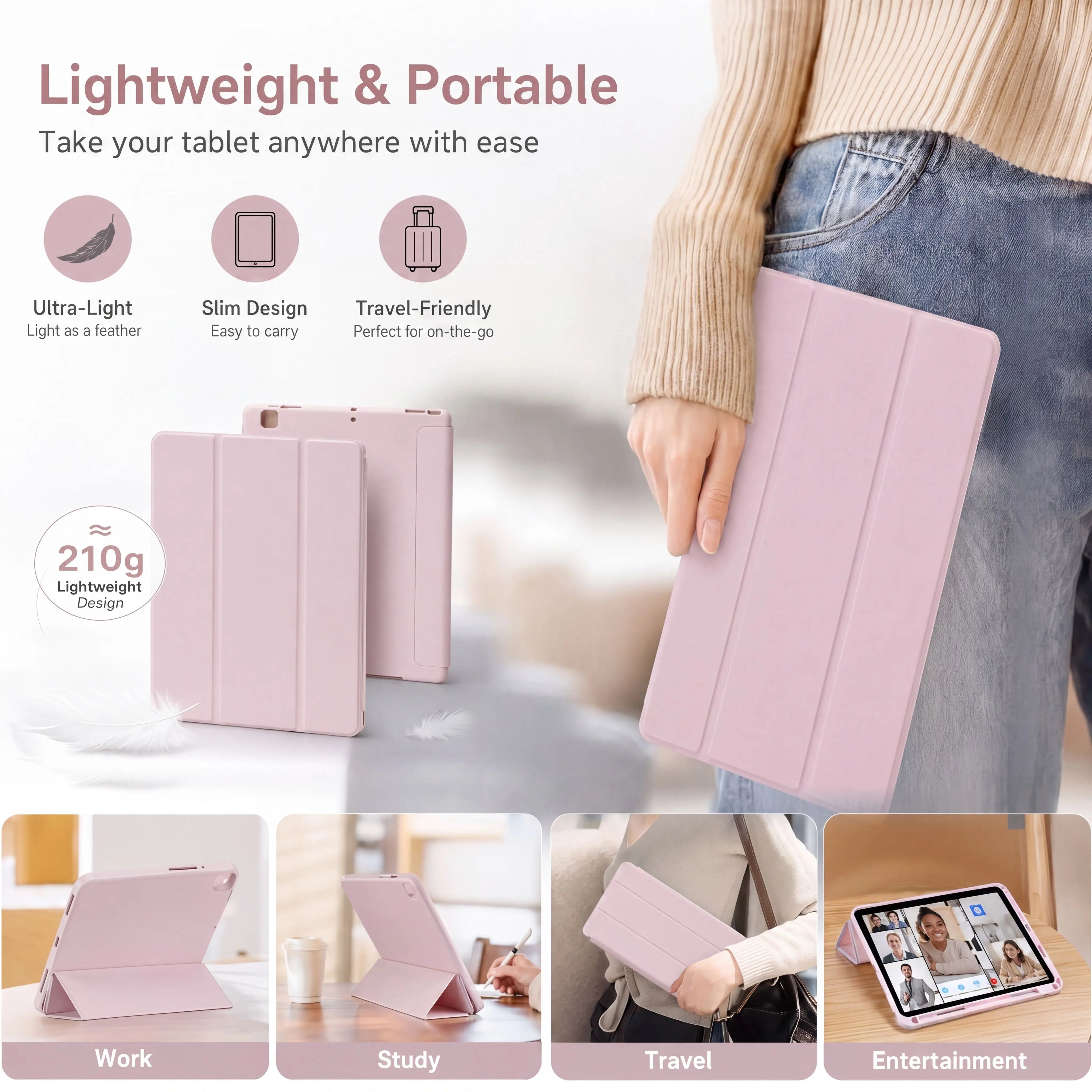 SENYOSON Pink iPad Case for 9.7 Inch iPad 5th/6th Generation & iPad Air 2, Lightweight Slim Soft TPU Trifold Stand Smart Cover with Pencil Holder, Auto Wake/Sleep Wholesale Hub