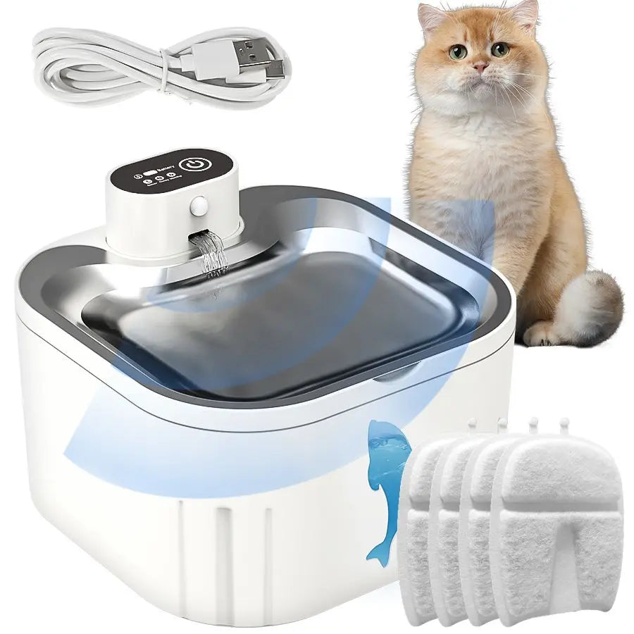 U7 Cat Water Fountain Waterer 3L/101oz, Wireless & USB Rechargeable Pet Water Fountain with 304 Stainless Steel Lid, Smart Infrared Motion Sensor Automatic Pet Water Dispenser, Ultra Quiet Pump, Detachable Easy Clean, 4 Filters Included Wholesale Hub