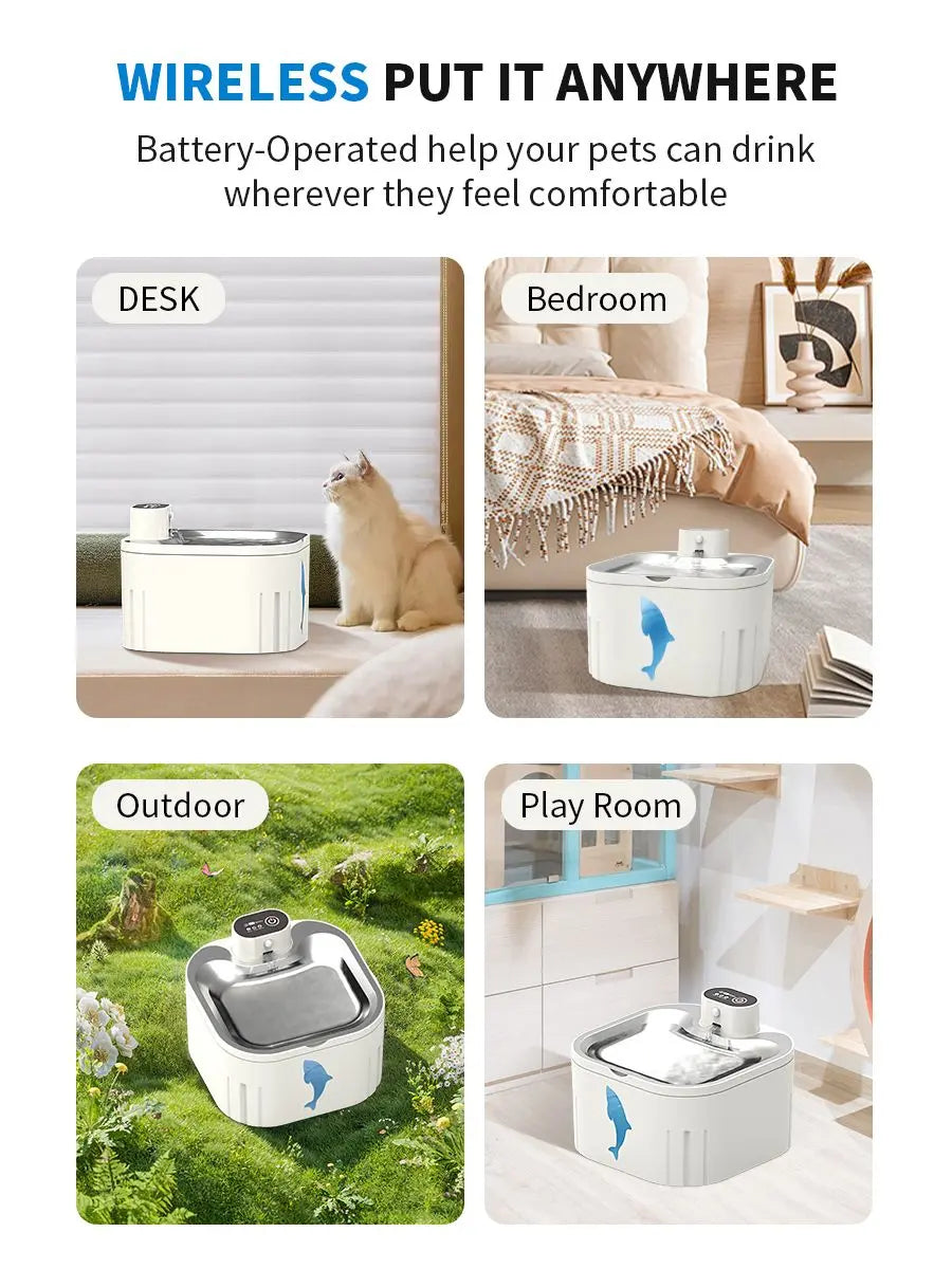 U7 Cat Water Fountain Waterer 3L/101oz, Wireless & USB Rechargeable Pet Water Fountain with 304 Stainless Steel Lid, Smart Infrared Motion Sensor Automatic Pet Water Dispenser, Ultra Quiet Pump, Detachable Easy Clean, 4 Filters Included Wholesale Hub