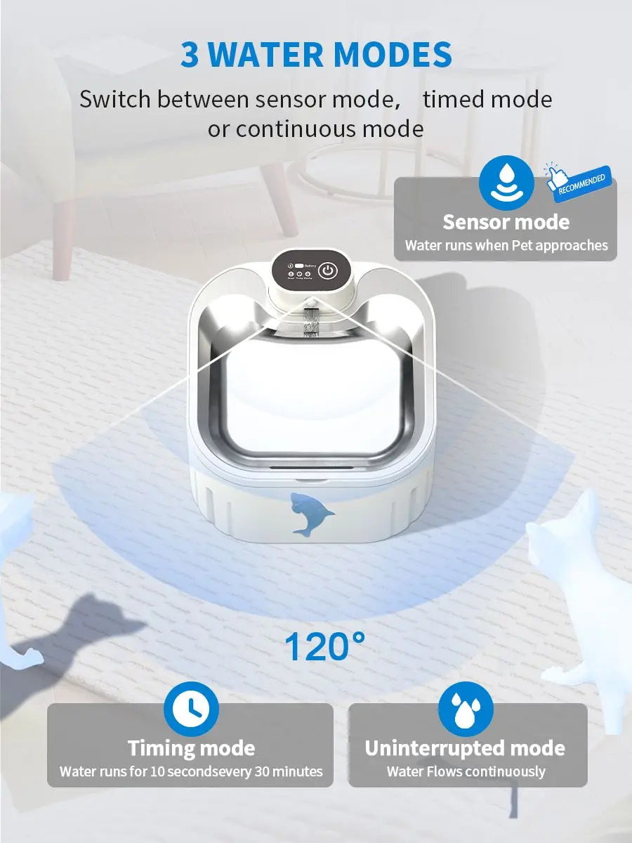 U7 Cat Water Fountain Waterer 3L/101oz, Wireless & USB Rechargeable Pet Water Fountain with 304 Stainless Steel Lid, Smart Infrared Motion Sensor Automatic Pet Water Dispenser, Ultra Quiet Pump, Detachable Easy Clean Wholesale Hub