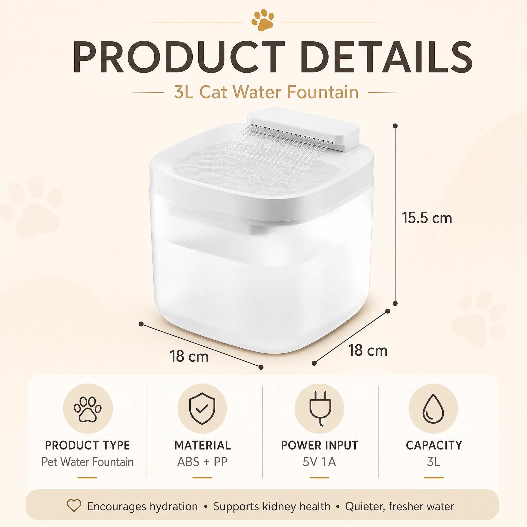 Black Cat Water Fountain 3L, Wired Pet Water Dispenser for Cats & Small Dogs, Waterfall-Style Quiet Drinking Fountain with Filter, Easy-Clean ABS+PP Bowl, 5V 1A Wholesale Hub