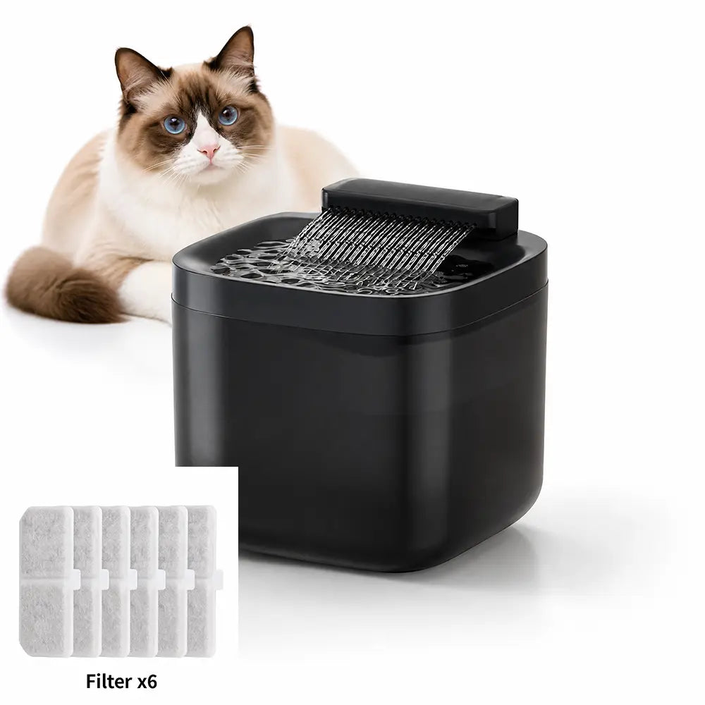 Black Cat Water Fountain 3L,6 Filter included, Wired Pet Water Dispenser for Cats & Small Dogs, Waterfall-Style Quiet Drinking Fountain with Filter, Easy-Clean ABS+PP Bowl, 5V 1A Wholesale Hub