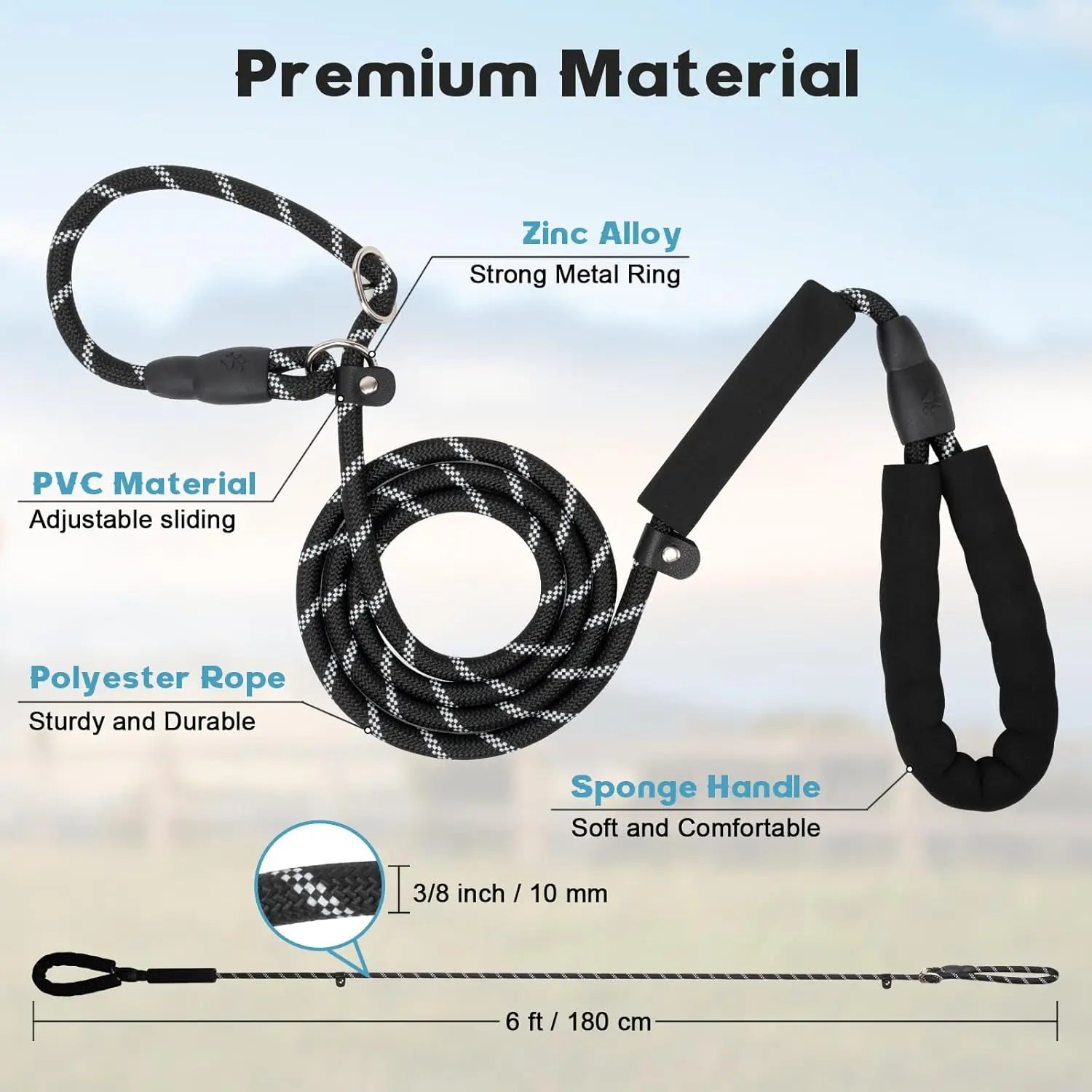 Dog Leash 6 FT with Comfortable Padded Handle, Training Loop Leash with Highly Reflective Threading for Medium Dogs, Black Wholesale Hub