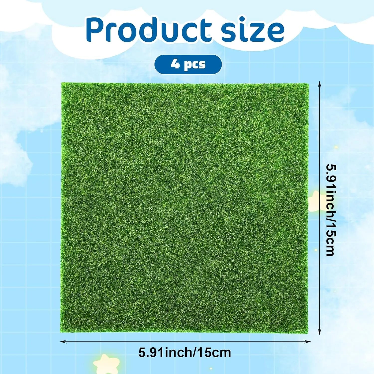 Xindojuz 4 Packs Fake Grass Decor, Artificial Grass for Crafts, Fairy Garden Turf, Diorama Supplies Miniature Lawn Mat, Dollhouse Ornament DIY Decoration Accessories (6" x 6"/15 x 15 cm) Wholesale Hub