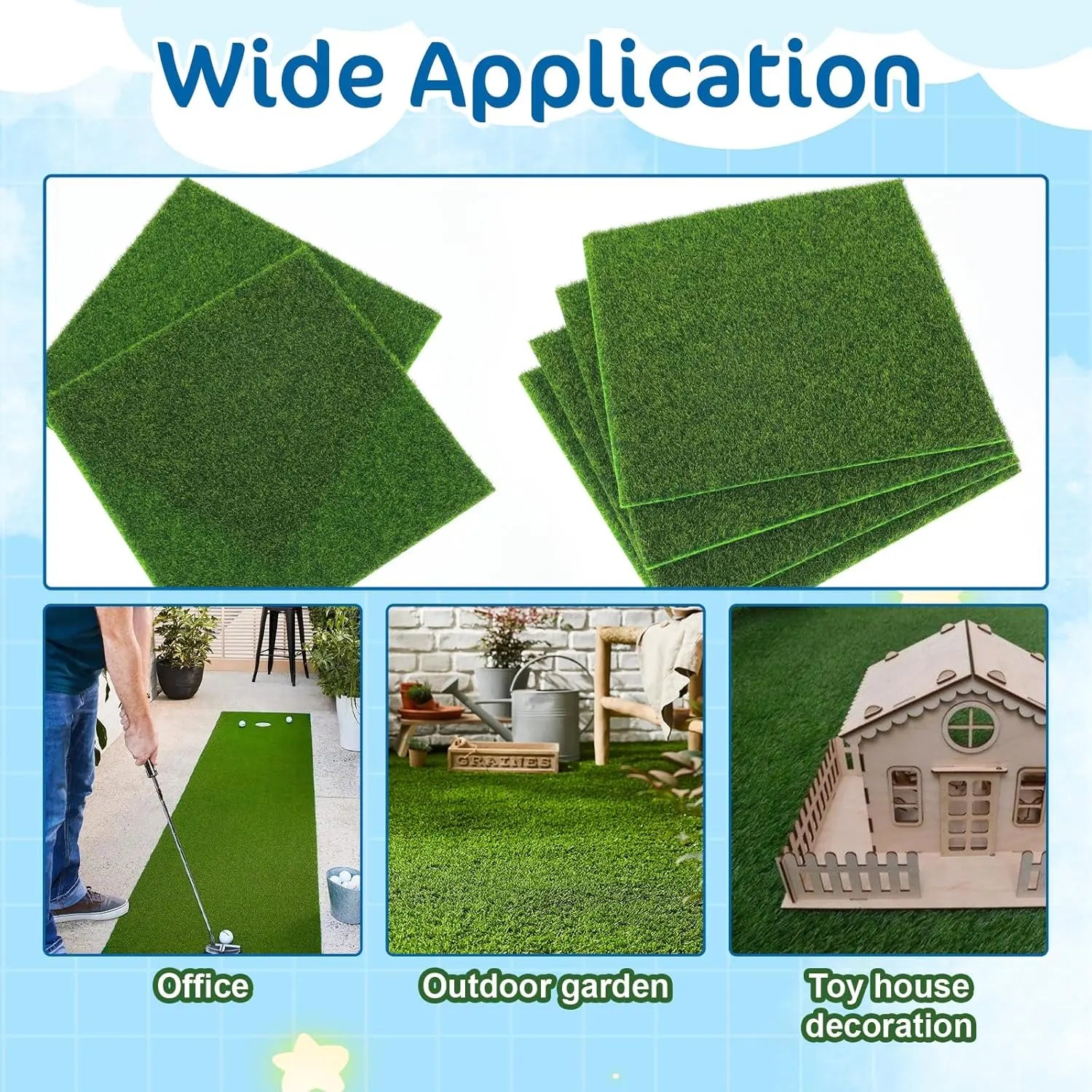 Xindojuz 4 Packs Fake Grass Decor, Artificial Grass for Crafts, Fairy Garden Turf, Diorama Supplies Miniature Lawn Mat, Dollhouse Ornament DIY Decoration Accessories (6" x 6"/15 x 15 cm) Wholesale Hub