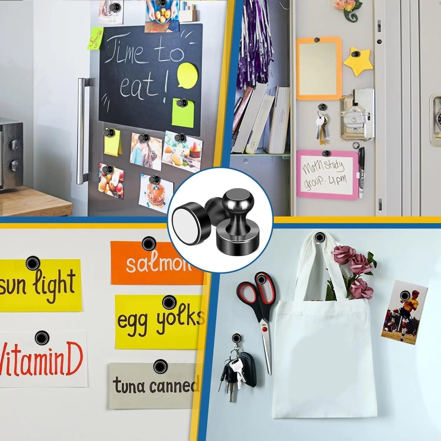 12Pcs Black Refrigerator Magnets Fridge Magnets,Small and Dainty Magnets, Metal Magnets for Fridge, Whiteboard, Office, Classroom, Map, Kitchen Wholesale Hub