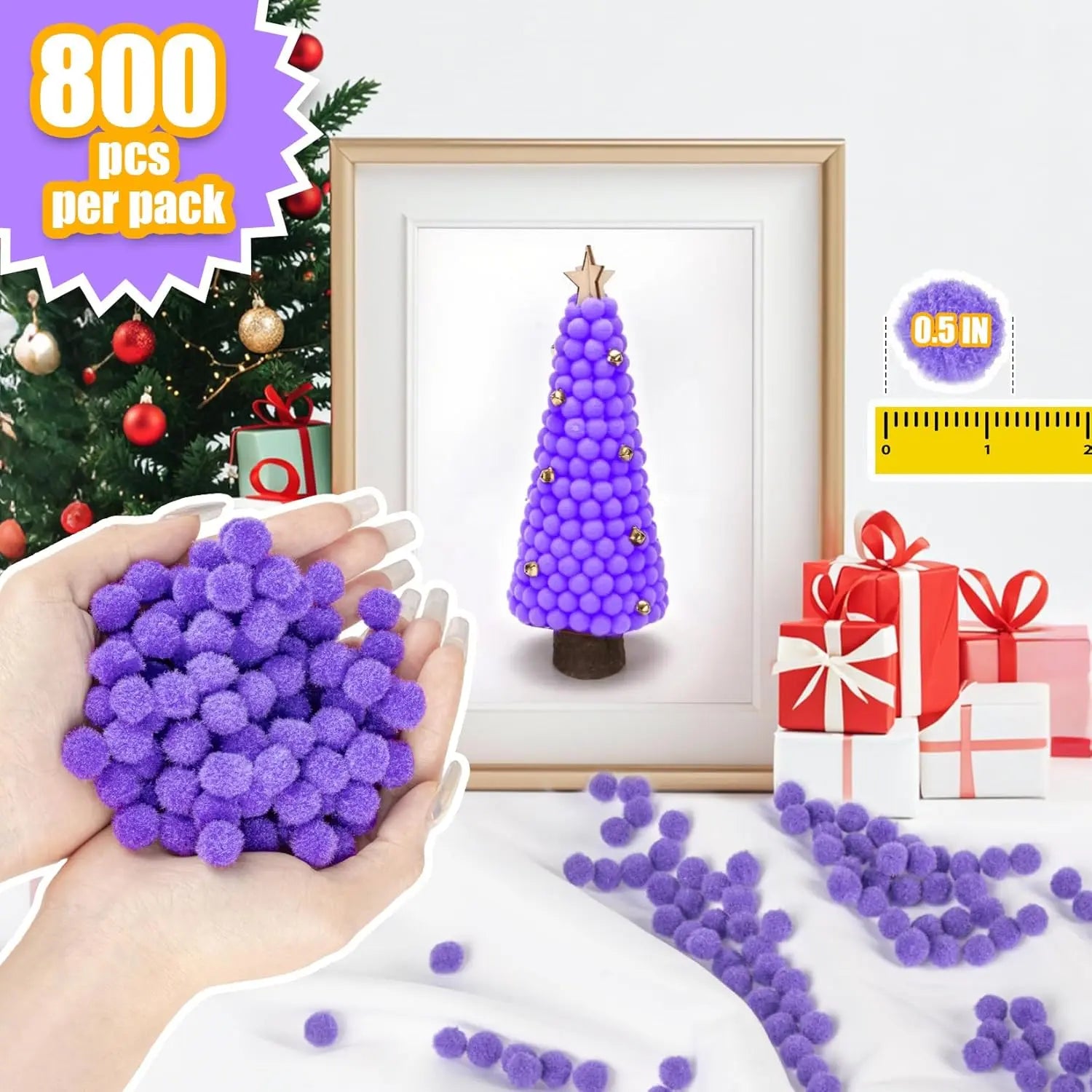 Pom Poms for Crafts - Mini Bulk Purple Pom Poms, 0.5 Inch Small Pom Balls 800 PCS, Soft Fluffy Fuzzy Craft Supplies for DIY Art, Scrapbooking, Party Decorations Wholesale Hub