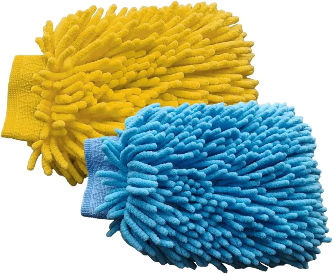 2PCS Microfiber Soft Chenille Car Wash Mitts, Scratch and Lint Free Car Dusting Glove, Double Sided Wash Mitt, Ultra Absorbent for Car Washing, Home Cleaning Mitt (Blue&Yellow) Wholesale Hub
