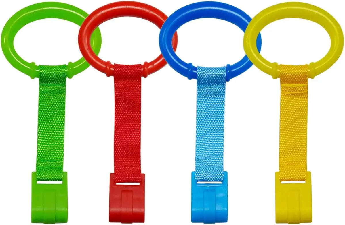 4 PCS 4 Colors Plastic Baby Crib Pull Rings Kids Walking Exercises Assistant Stand Up Cot Hanging Rings for Infant Baby Toddler Practice Tool Wholesale Hub