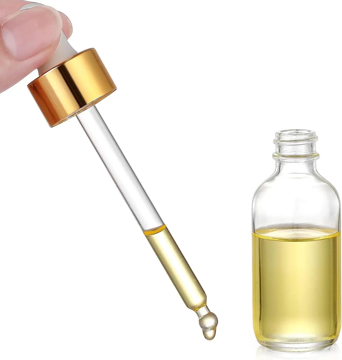 4 Pcs, 1 oz Golden Cap Clear Dropper Bottles (30ml) with 1 Funnel & 4 Labels - Glass Tincture Bottles with Eye Droppers - Leakproof Essential Oil Bottles for Health, Personal Care & Beauty Wholesale Hub