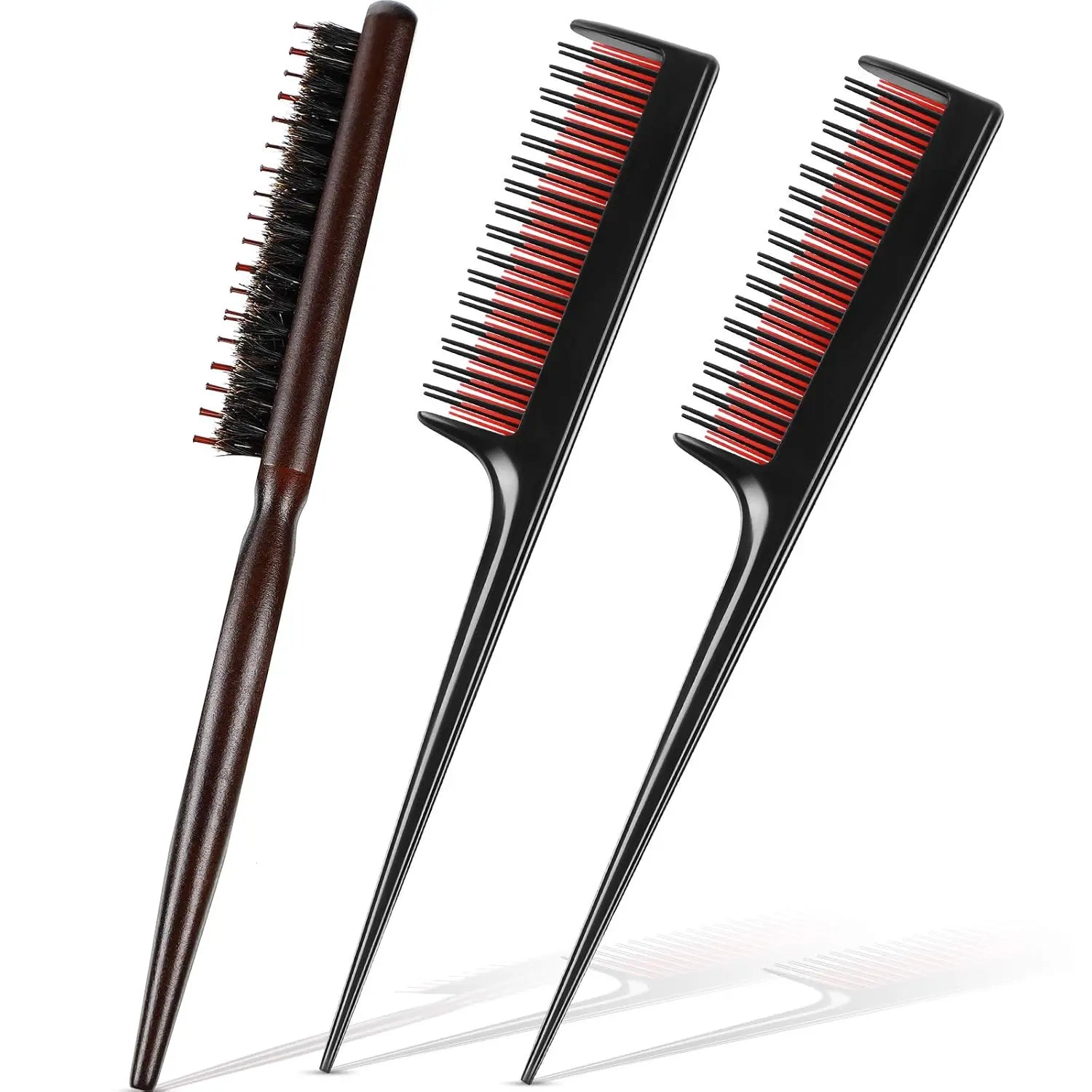 3 Pcs Hair Teasing Comb Set Includes 2 Nylon Triple Comb and Boar Bristle Teaser Brushes for Women Stylist Men Backcombing Slicking Curly Thick Wet Hair(Black) Wholesale Hub