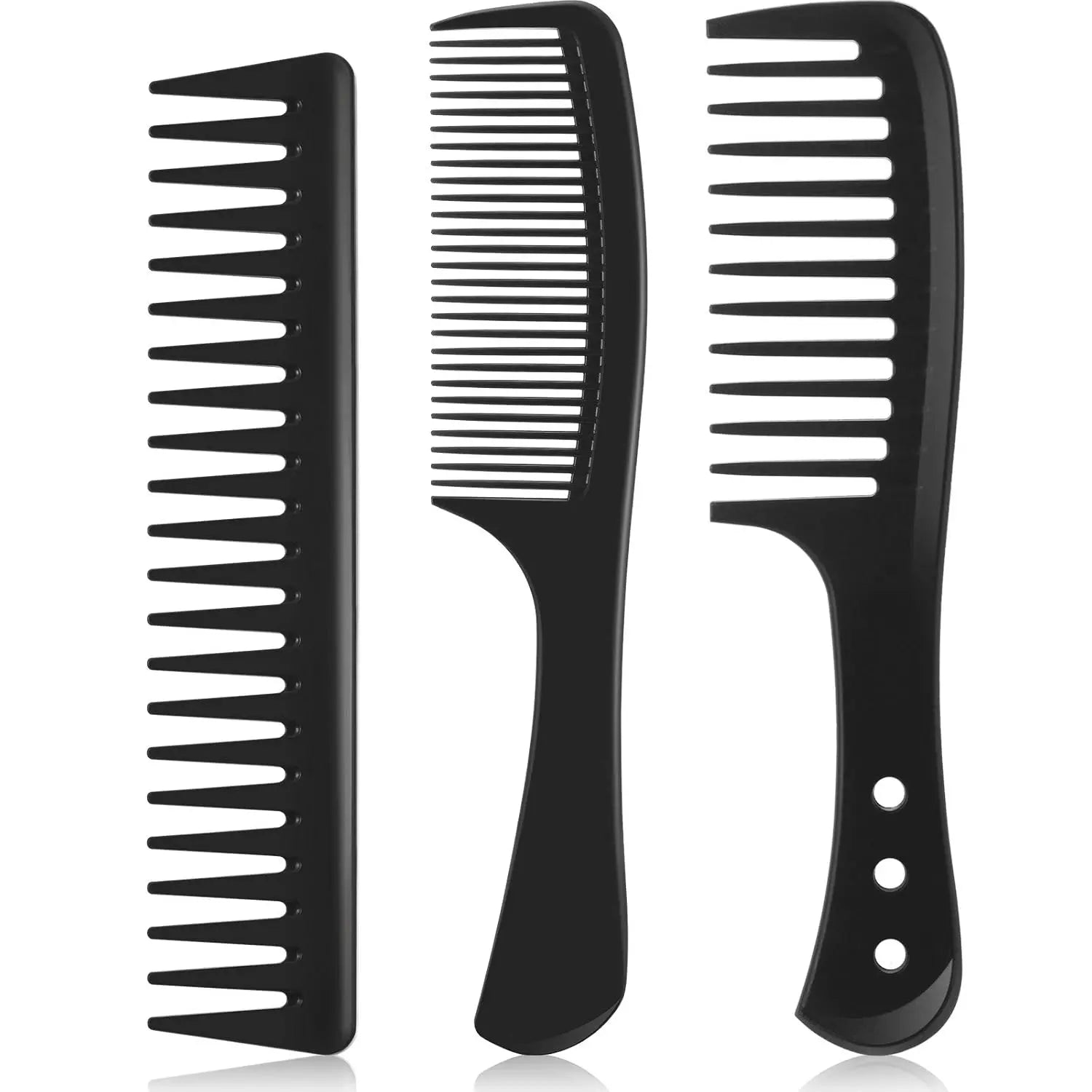 3 Pieces Wide Tooth Detangling Hair Comb Styling Set, Carbon Fiber Styling Cutting Comb Anti Static Heat Resistant for Women Curly Straight Long Hair, Black Wholesale Hub