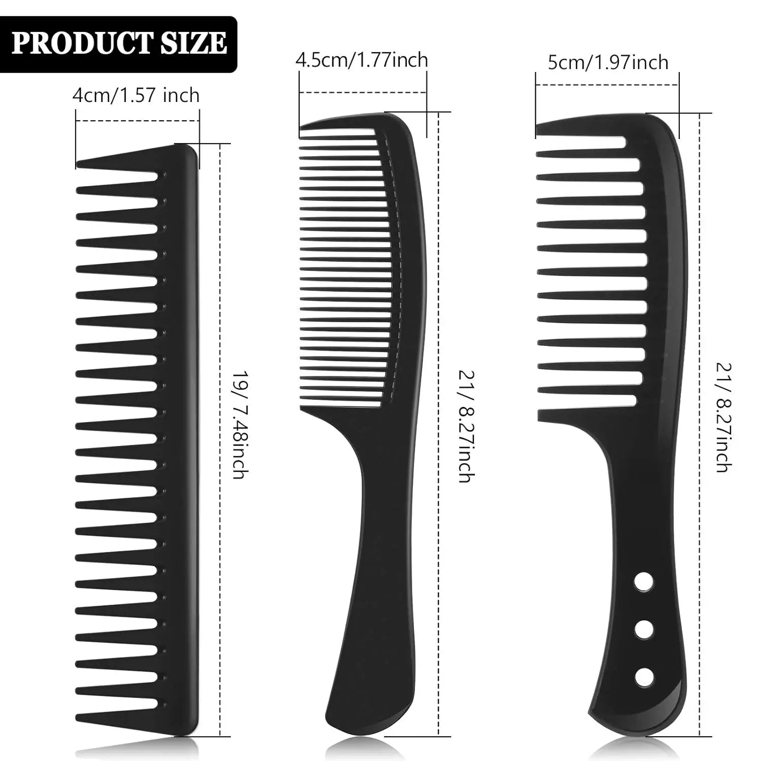 3 Pieces Wide Tooth Detangling Hair Comb Styling Set, Carbon Fiber Styling Cutting Comb Anti Static Heat Resistant for Women Curly Straight Long Hair, Black Wholesale Hub