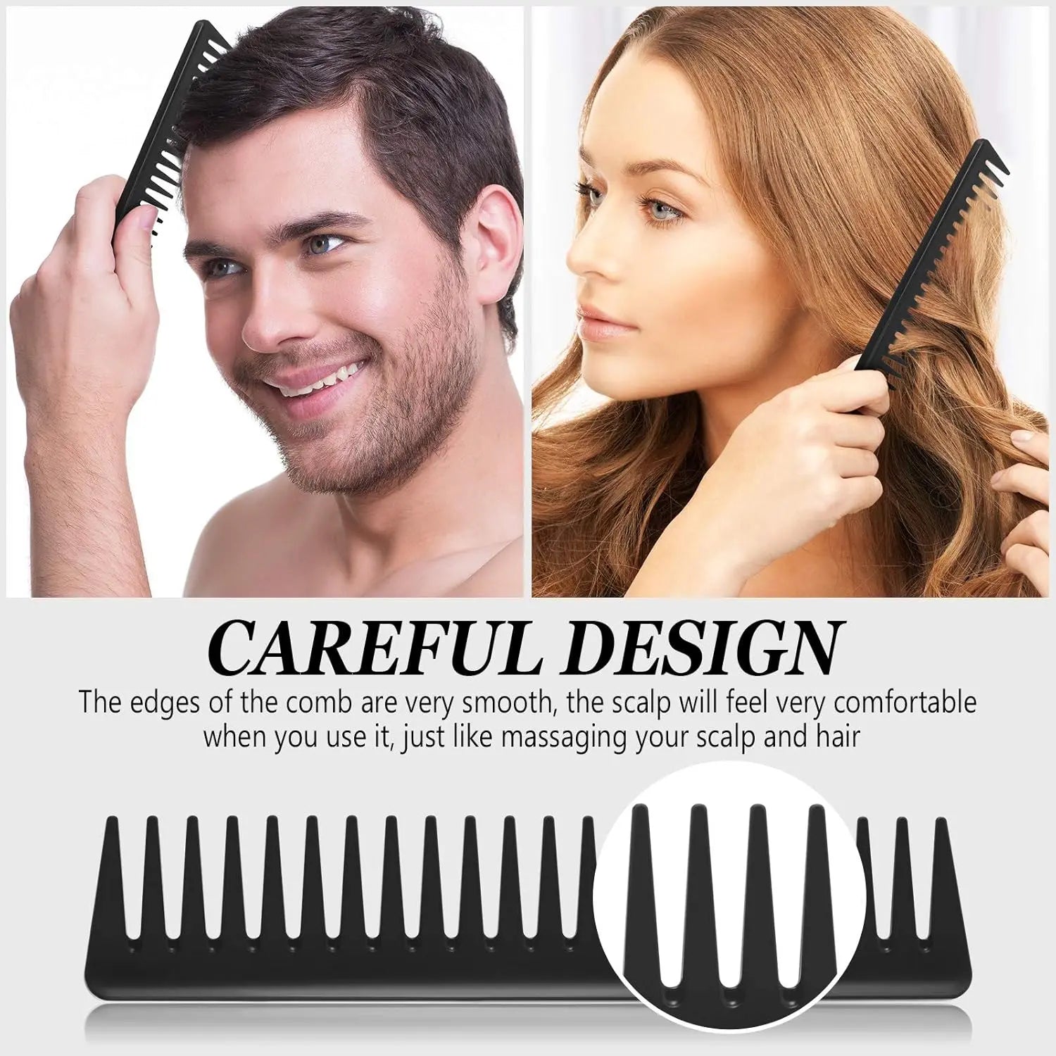 3 Pieces Wide Tooth Detangling Hair Comb Styling Set, Carbon Fiber Styling Cutting Comb Anti Static Heat Resistant for Women Curly Straight Long Hair, Black Wholesale Hub