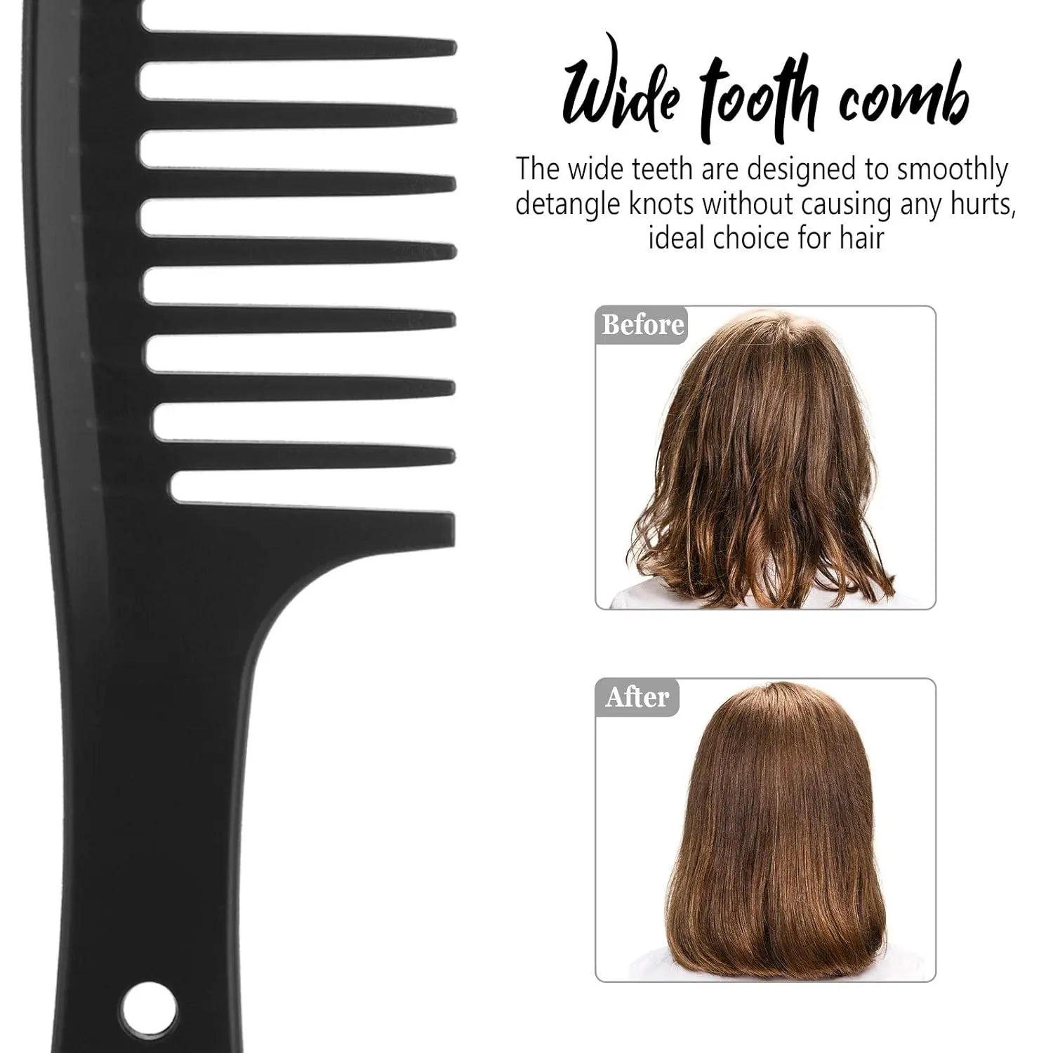 3 Pieces Wide Tooth Detangling Hair Comb Styling Set, Carbon Fiber Styling Cutting Comb Anti Static Heat Resistant for Women Curly Straight Long Hair, Black Wholesale Hub