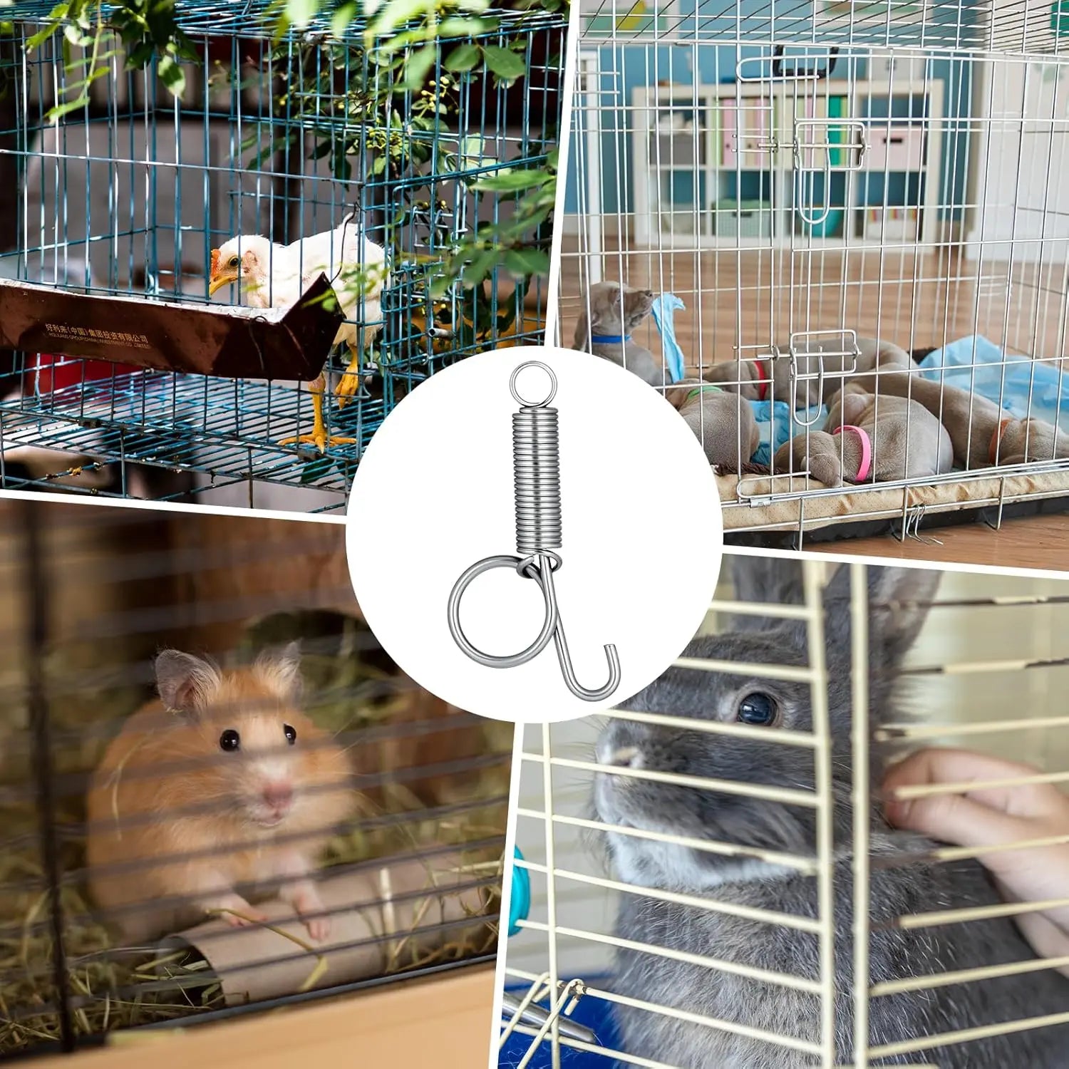 10 Pack Spring Cage Latch Door Spring Hook, Pet Door Latch Metal Finger Pet Cage Lock Wire Clips Rabbit Cages Accessories for Rabbit, Dog, Cat, Parrot, Guinea Pig, Small Animal Cages Doors (Large) Wholesale Hub