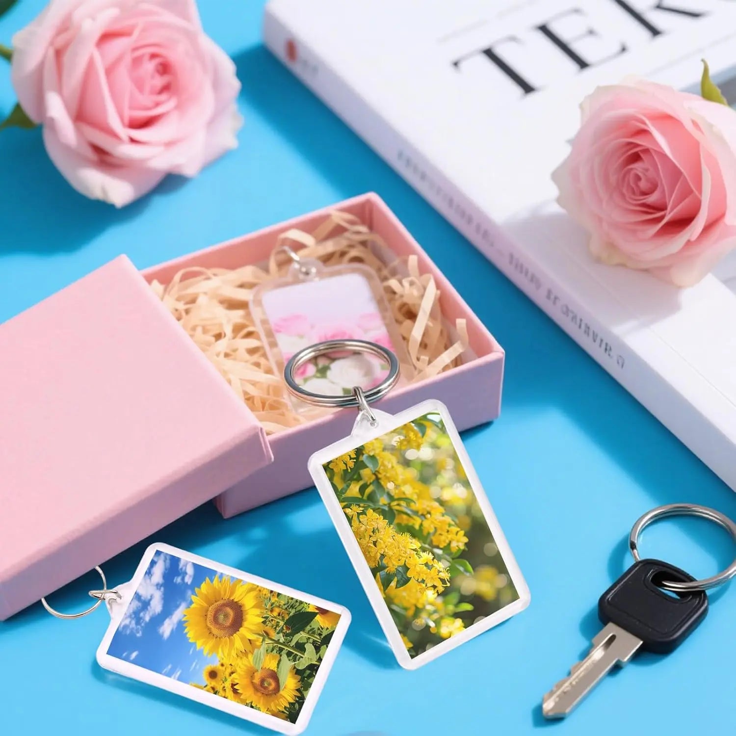 6-Pack Photo Keychain -2.75''x 1.97'' Acrylic Clear Keyrings Picture Frame Keychains - Double Sided Blank Photo Key Fob Holder with Split Ring for DIY Personalised Photo Gift Wholesale Hub