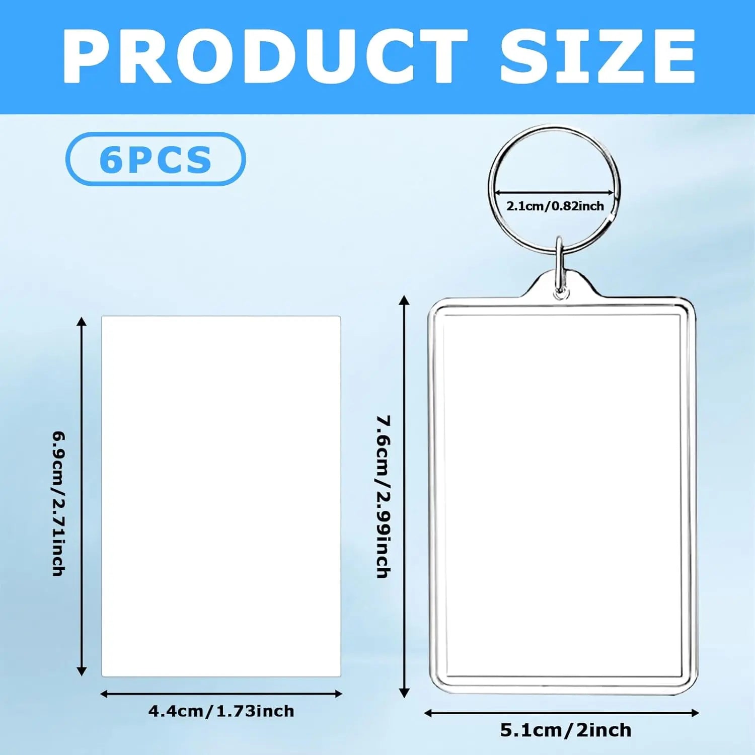 6-Pack Photo Keychain -2.75''x 1.97'' Acrylic Clear Keyrings Picture Frame Keychains - Double Sided Blank Photo Key Fob Holder with Split Ring for DIY Personalised Photo Gift Wholesale Hub