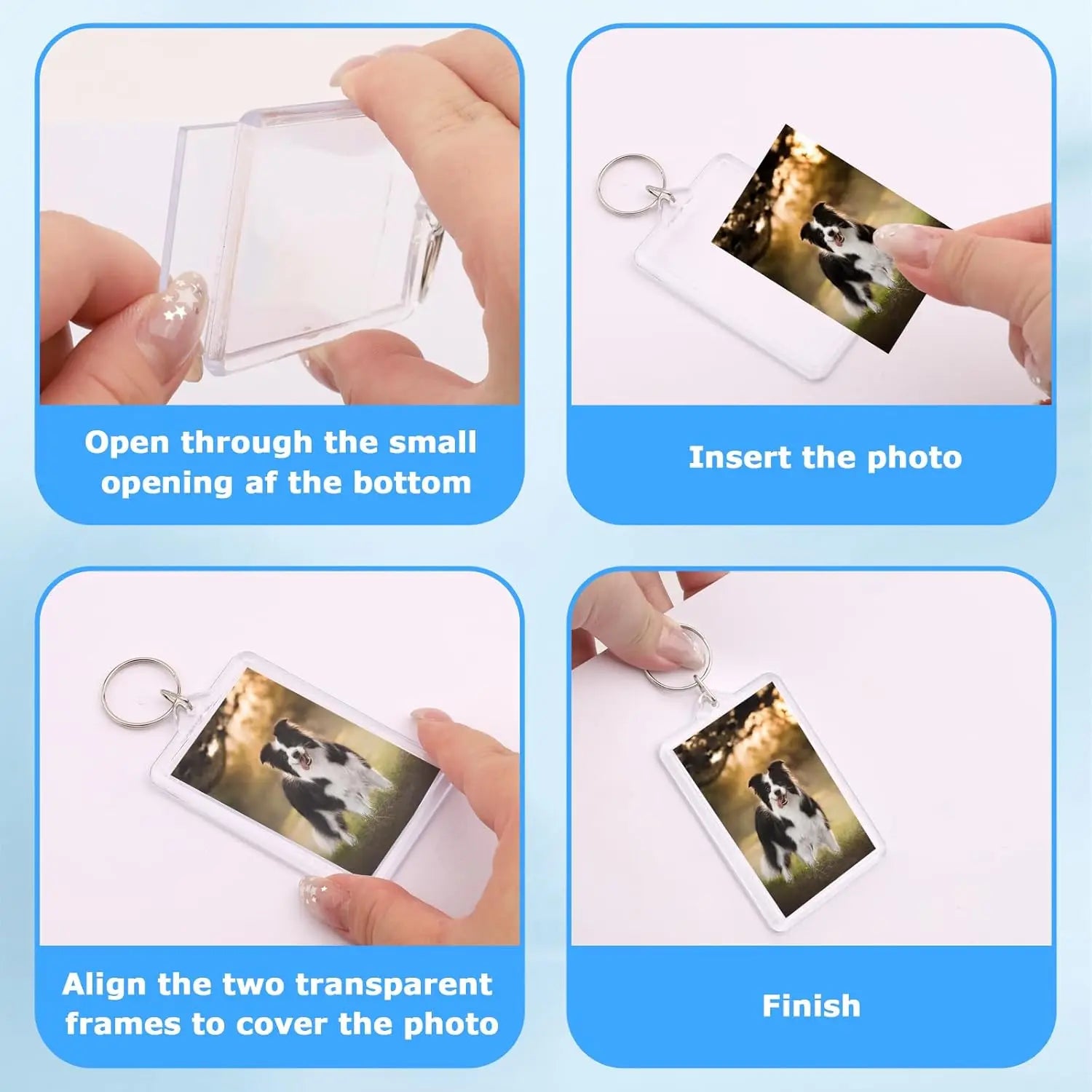 6-Pack Photo Keychain -2.75''x 1.97'' Acrylic Clear Keyrings Picture Frame Keychains - Double Sided Blank Photo Key Fob Holder with Split Ring for DIY Personalised Photo Gift Wholesale Hub