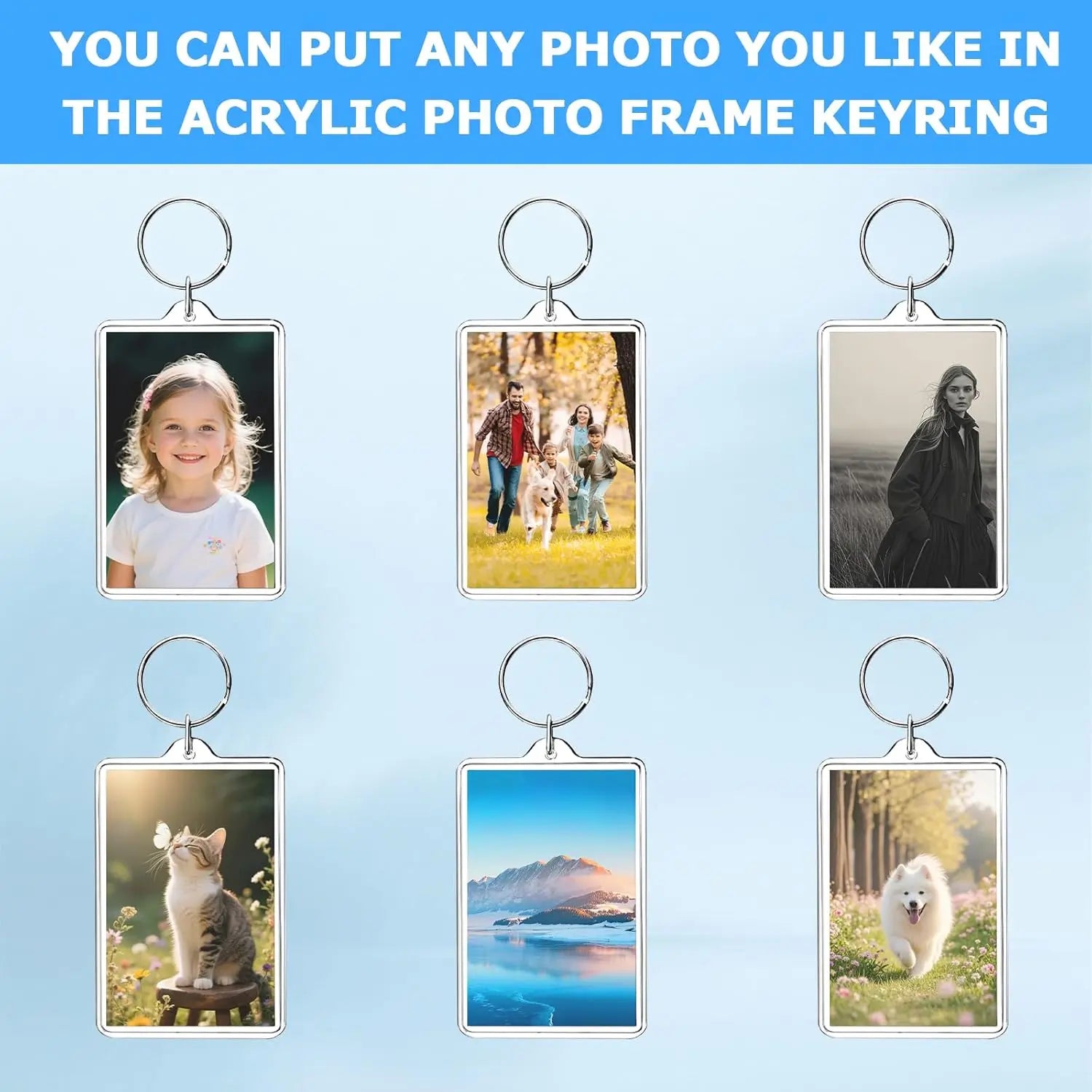 6-Pack Photo Keychain -2.75''x 1.97'' Acrylic Clear Keyrings Picture Frame Keychains - Double Sided Blank Photo Key Fob Holder with Split Ring for DIY Personalised Photo Gift Wholesale Hub
