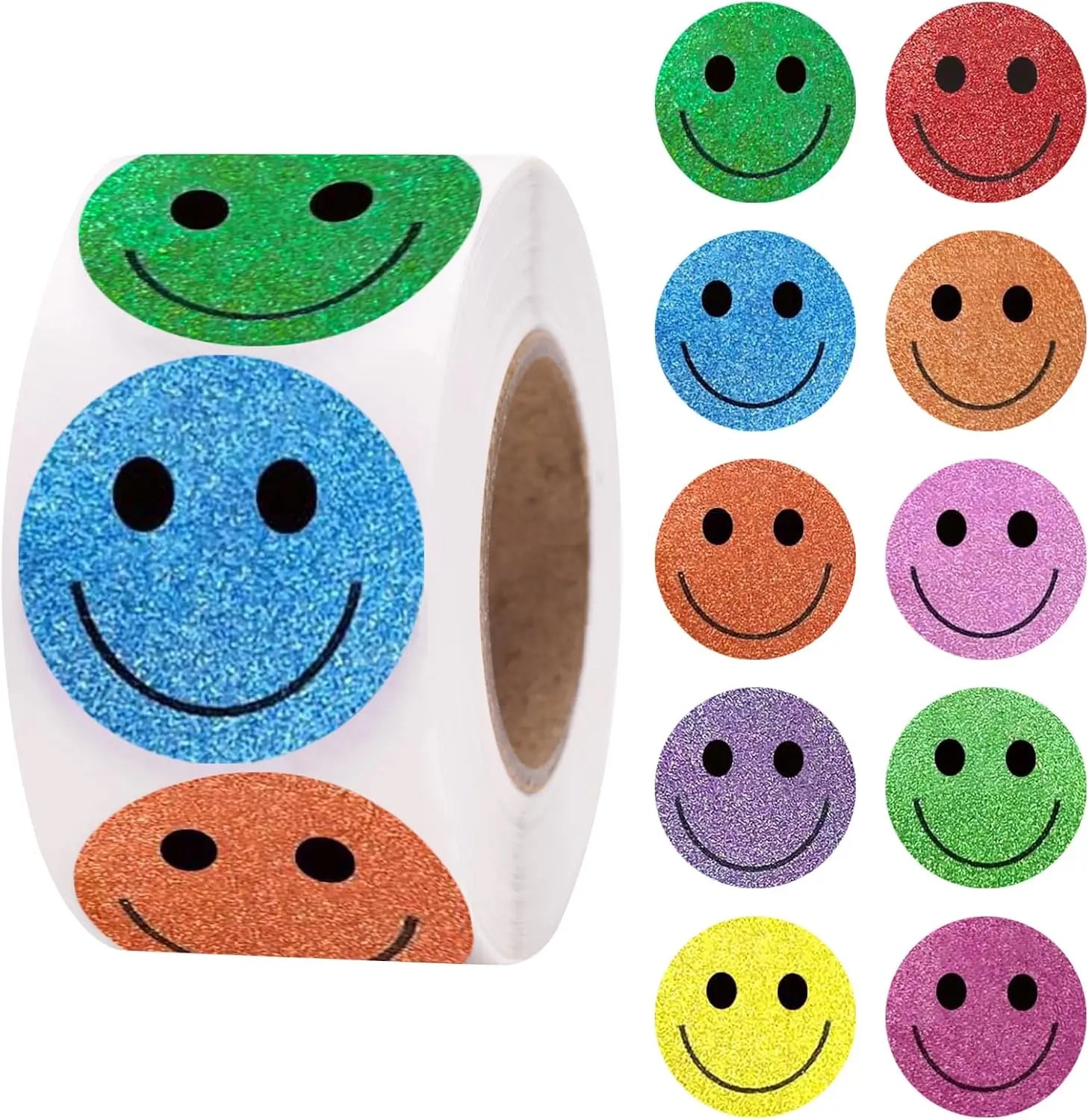Smiley Face Stickers - Happy Face Stickers 500Pcs 1Inch Glitter Smiley Sticker Roll Cute Reward Sticker for Kids Classroom Self Adhesive Positive Incentive Labels for Teacher Behavior Chart Wholesale Hub