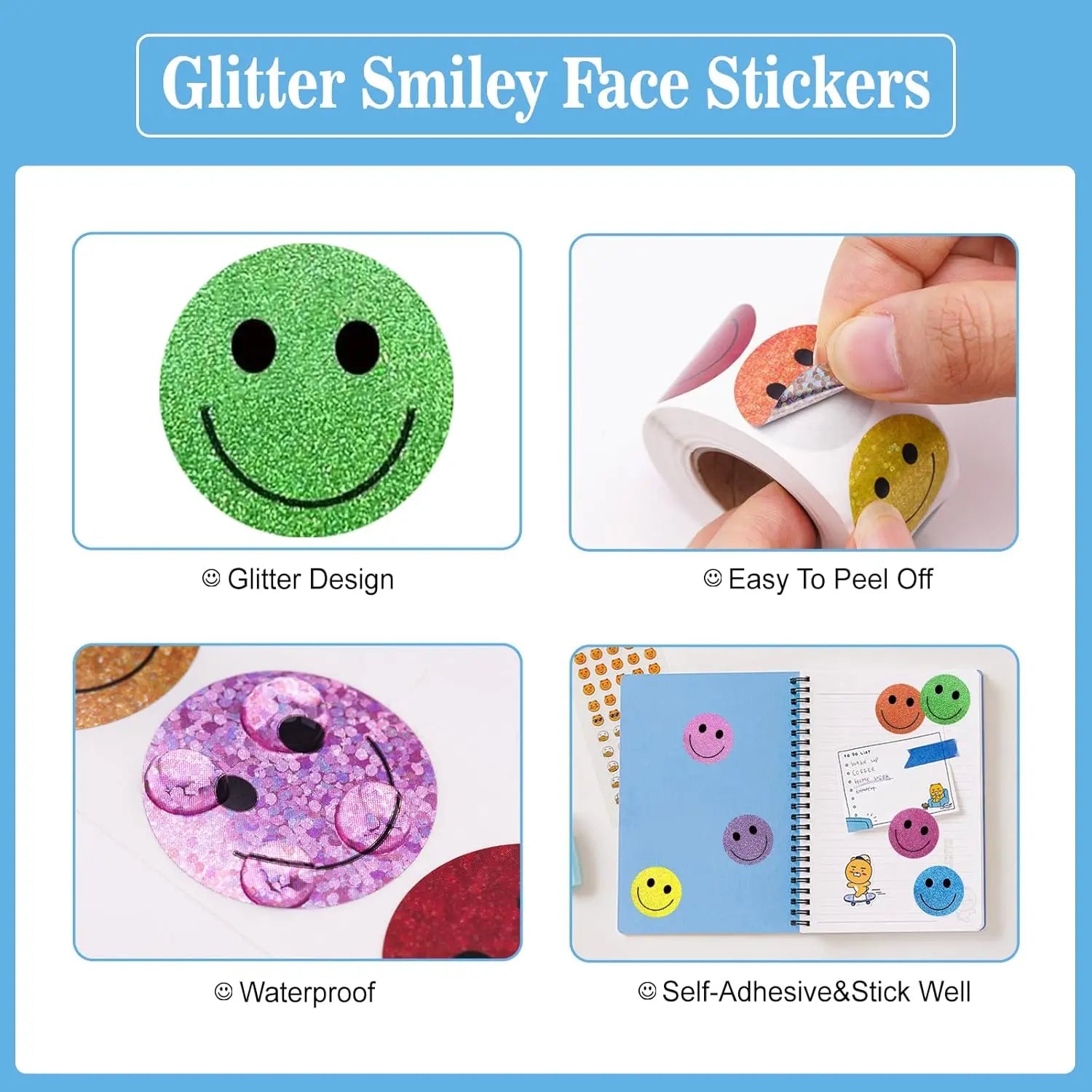 Smiley Face Stickers - Happy Face Stickers 500Pcs 1Inch Glitter Smiley Sticker Roll Cute Reward Sticker for Kids Classroom Self Adhesive Positive Incentive Labels for Teacher Behavior Chart Wholesale Hub