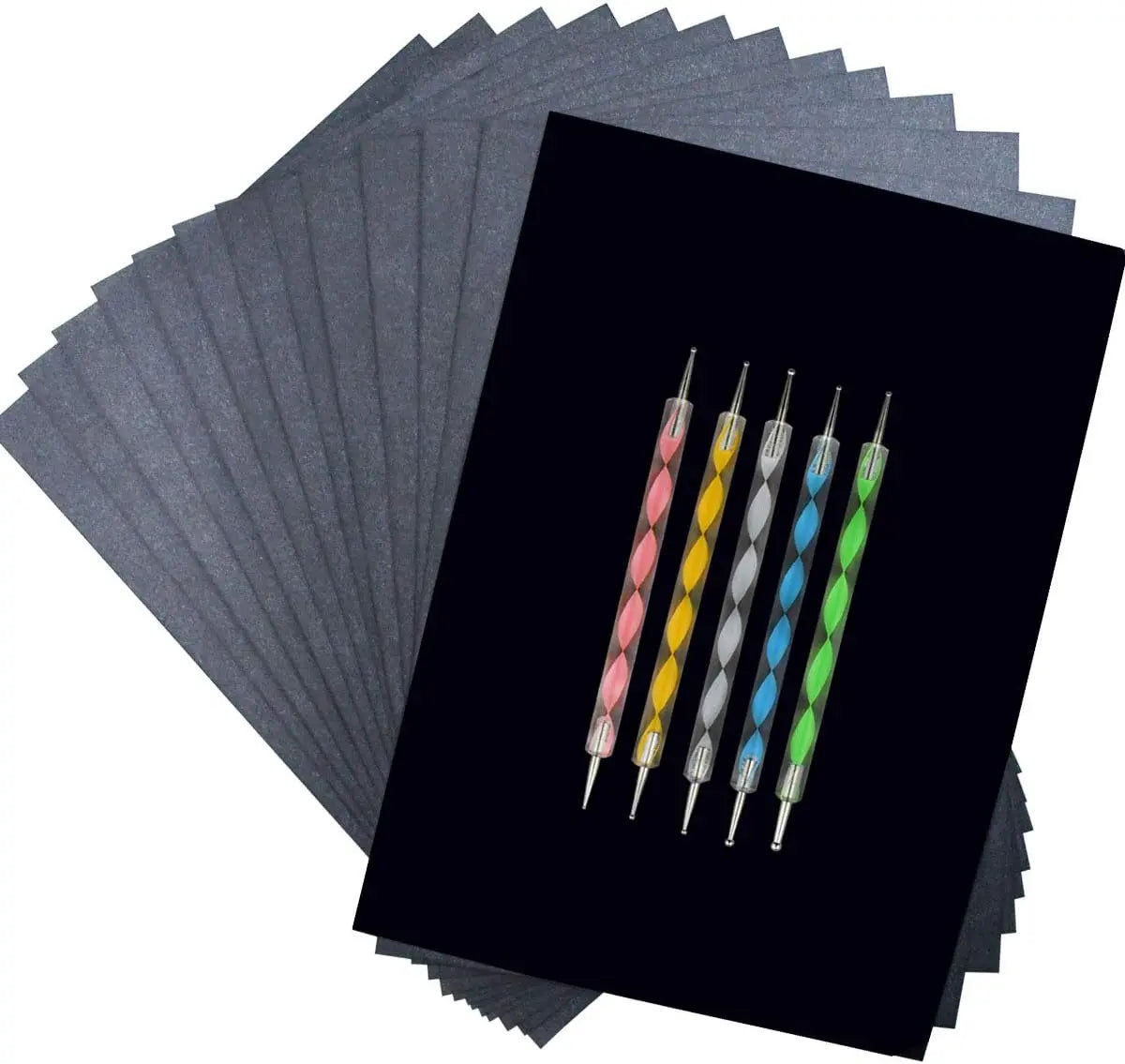 100 Sheets Carbon Transfer Paper Tracing for DIY Wood Working Canvas and Other Art Craft Surfaces Graphite & 5 Pieces Ball Embossing Stylus Black (8.3 x 11.7 Inches) Wholesale Hub