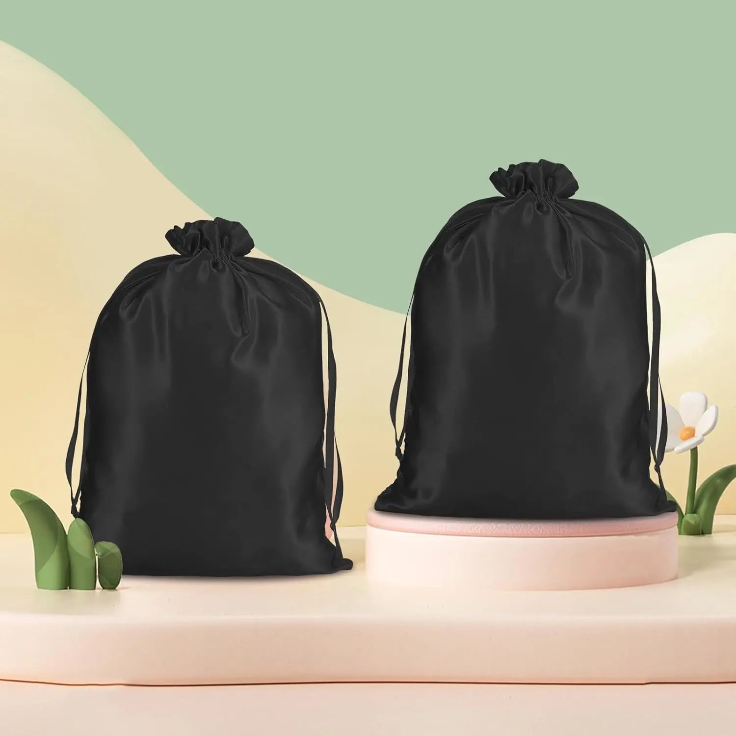 4Pcs Wig Storage Bags,Silk Bags with Drawstring Small Storage Satin Bag for Wigs Bundles Hair Extension(Black) Wholesale Hub