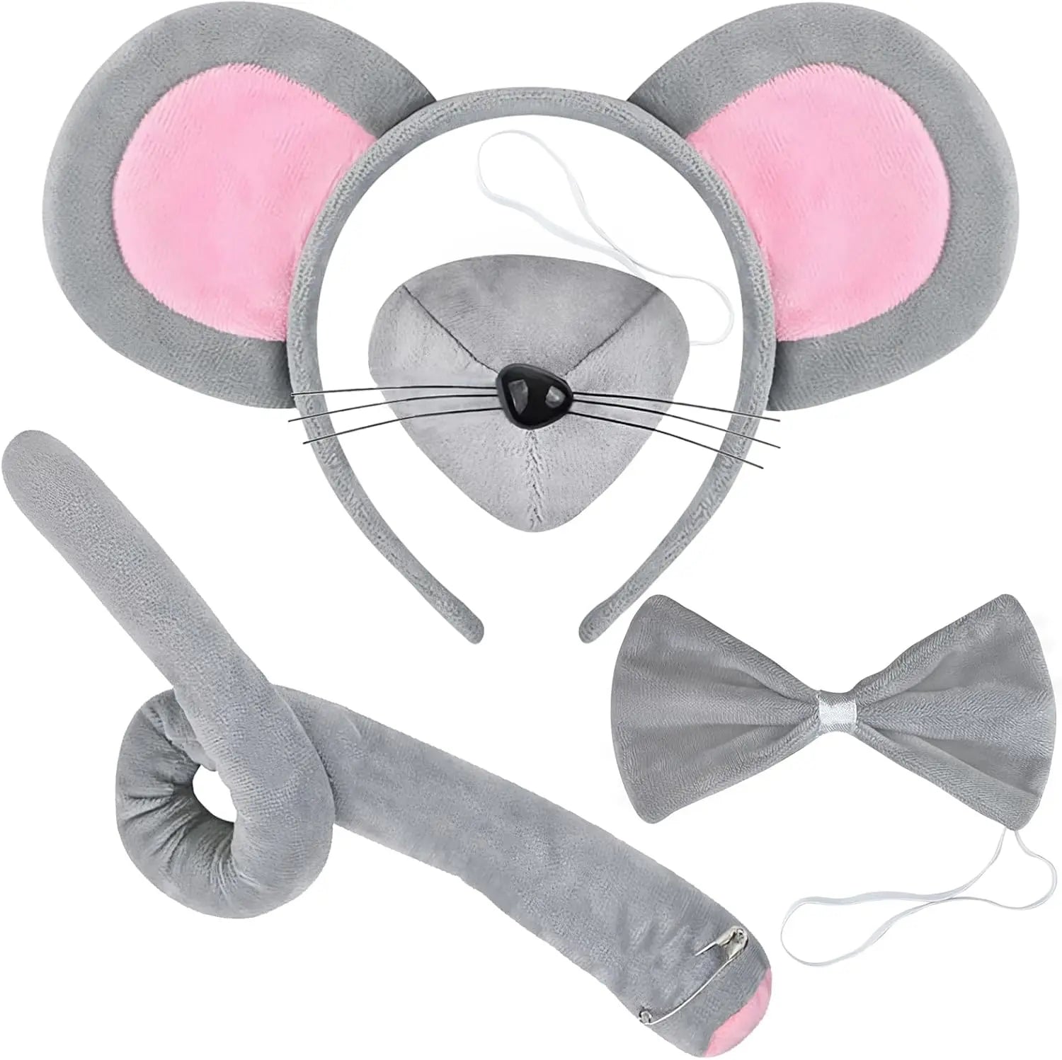 Mouse Costume Accessory Set,Rat Costume Set,Mouse Costume Set Includes Ear Headband,Tail,Nose,Bow Tie for Halloween Wholesale Hub