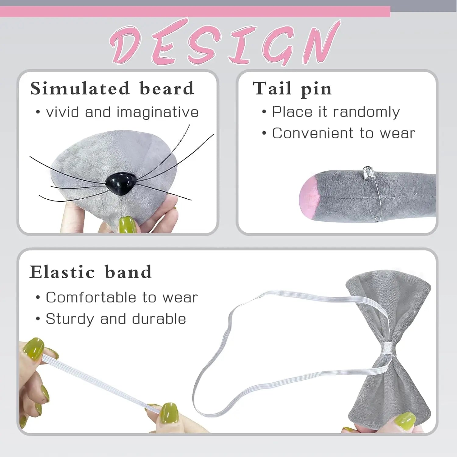 Mouse Costume Accessory Set,Rat Costume Set,Mouse Costume Set Includes Ear Headband,Tail,Nose,Bow Tie for Halloween Wholesale Hub