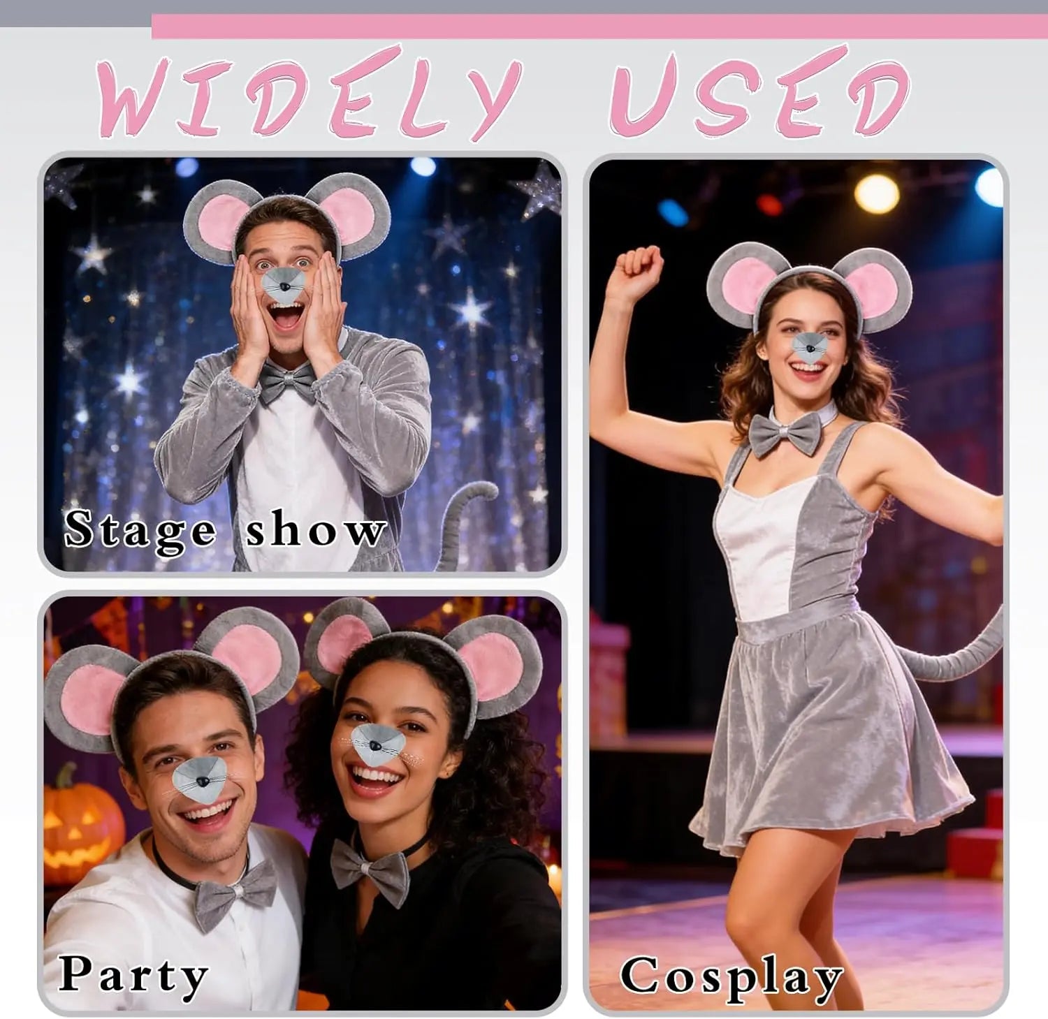 Mouse Costume Accessory Set,Rat Costume Set,Mouse Costume Set Includes Ear Headband,Tail,Nose,Bow Tie for Halloween Wholesale Hub