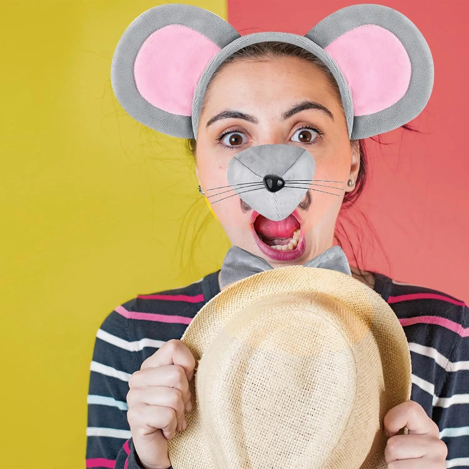 Mouse Costume Accessory Set,Rat Costume Set,Mouse Costume Set Includes Ear Headband,Tail,Nose,Bow Tie for Halloween Wholesale Hub
